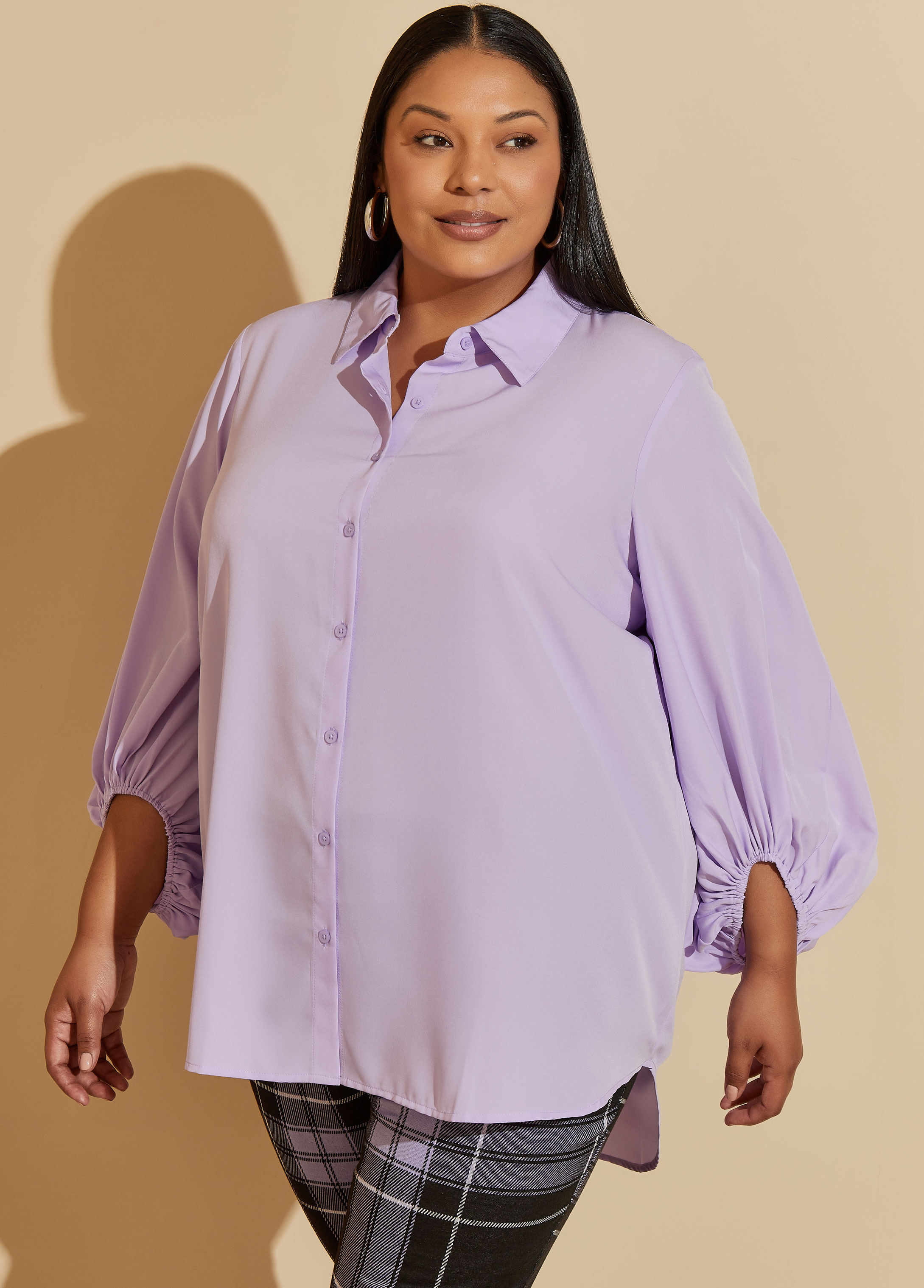 Plus Size Balloon Sleeved Shirt, , 10 - Ashley Stewart