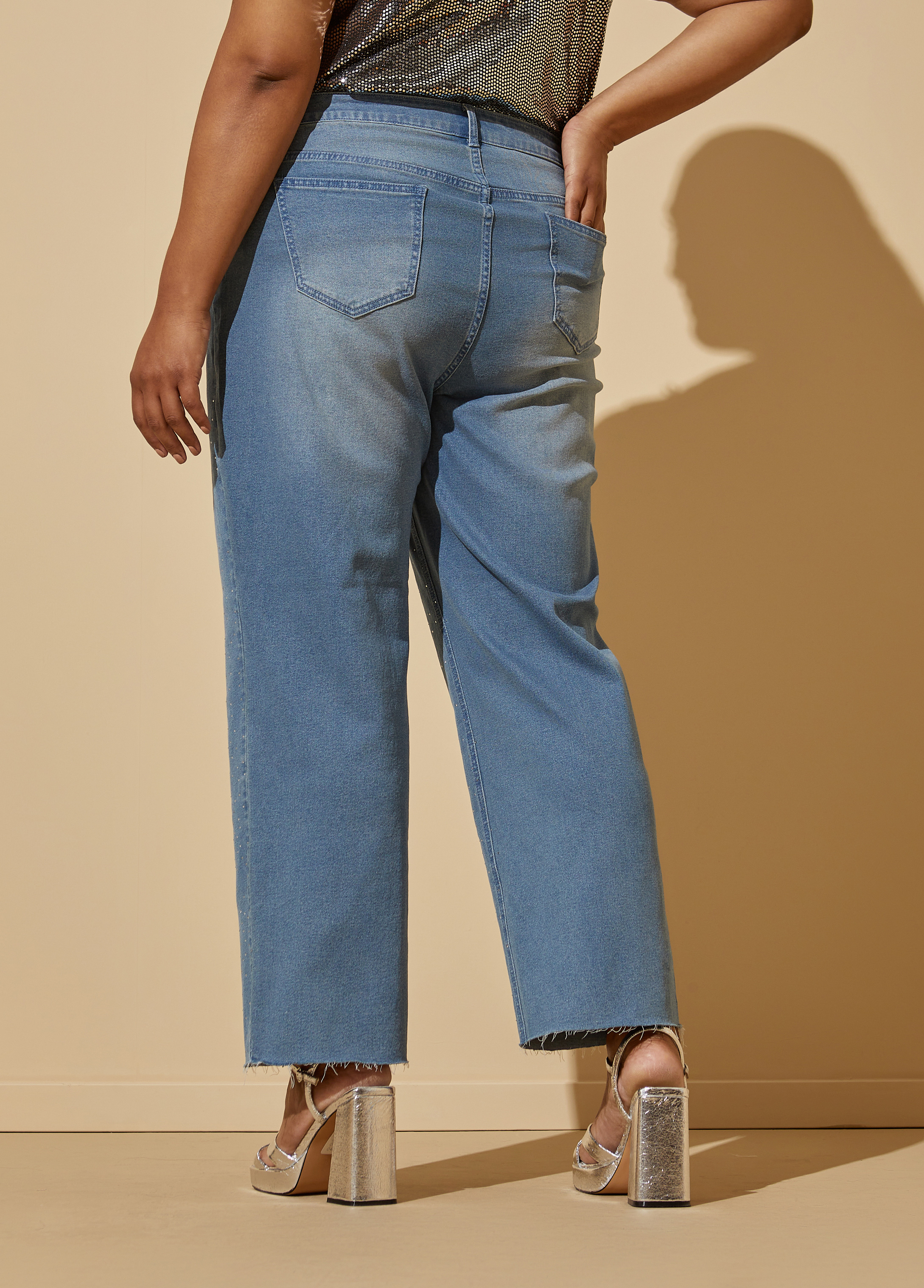 Summer Plus Size Rhinestone Beading Ankle Length Jeans 4Xl 5Xl 6Xl