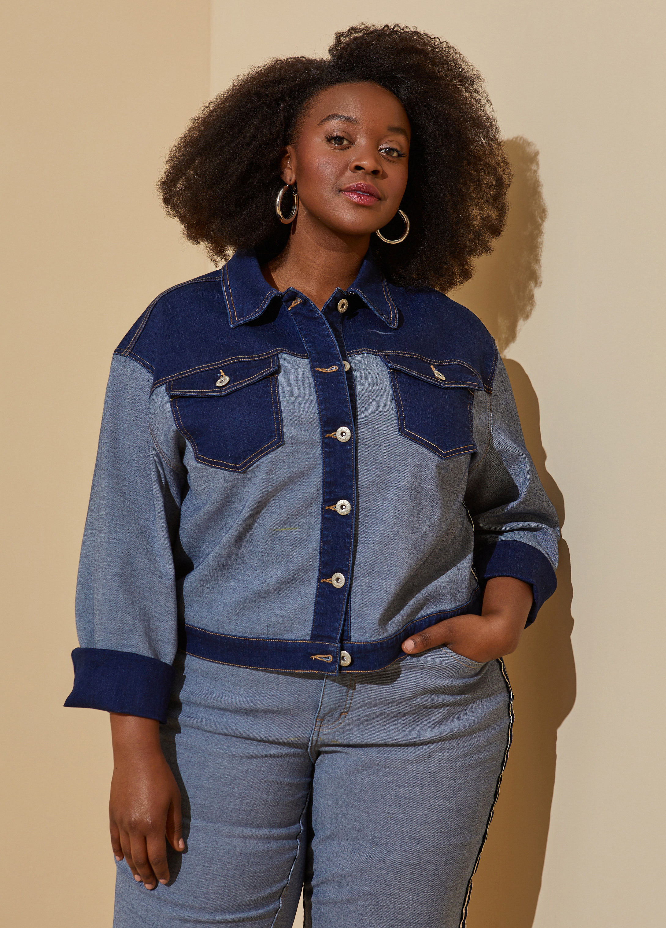 Two Tone Stretch Denim Jacket