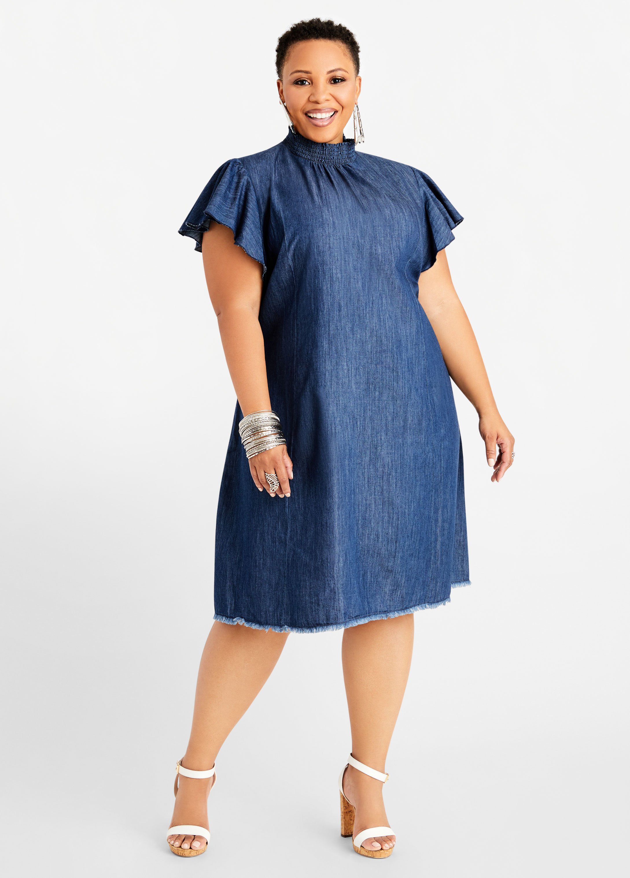 Plus Size Denim Dresses Plus Size Smocked Denim Mini Dresses