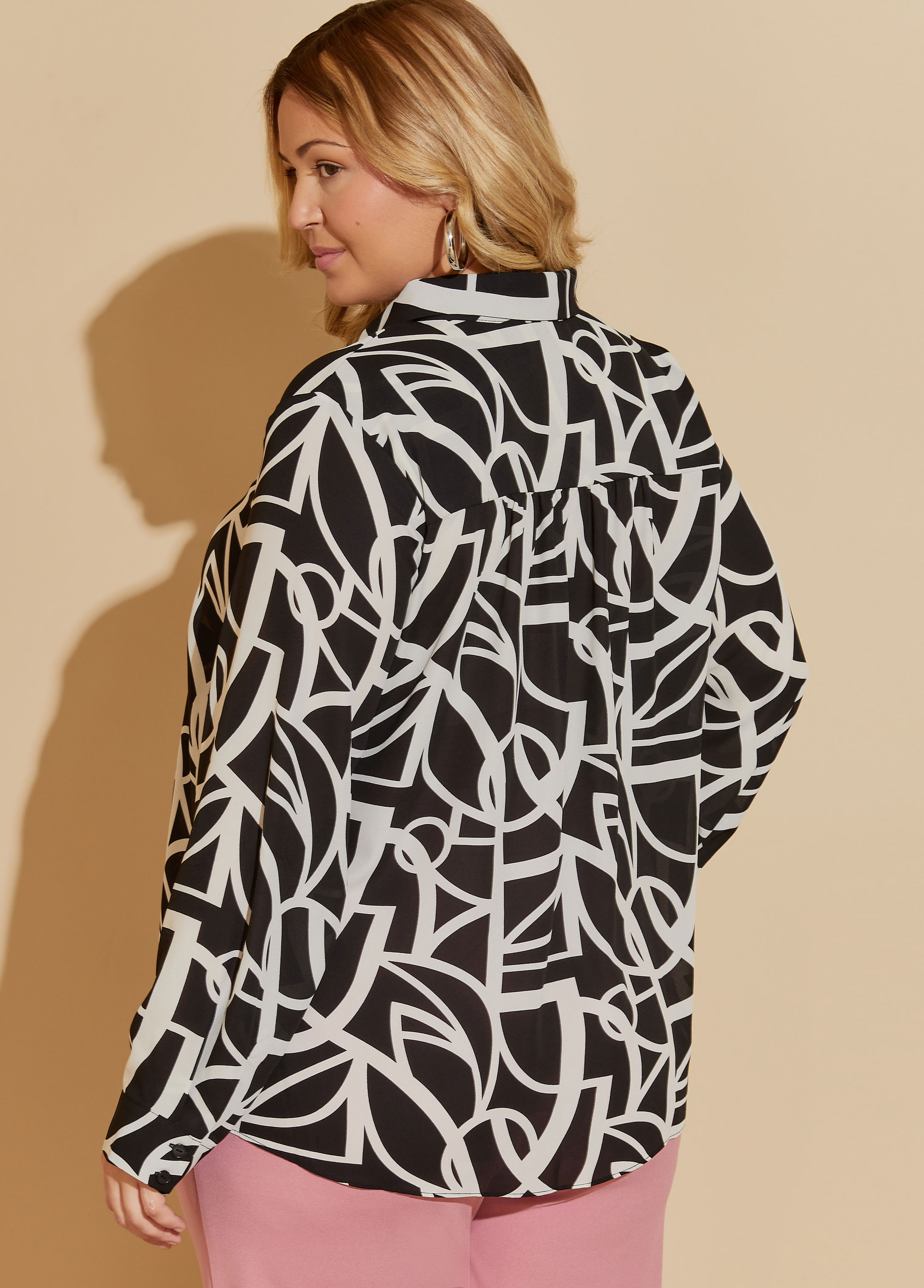 Ashley Stewart Plus Size Abstract Print Crepe Kimono