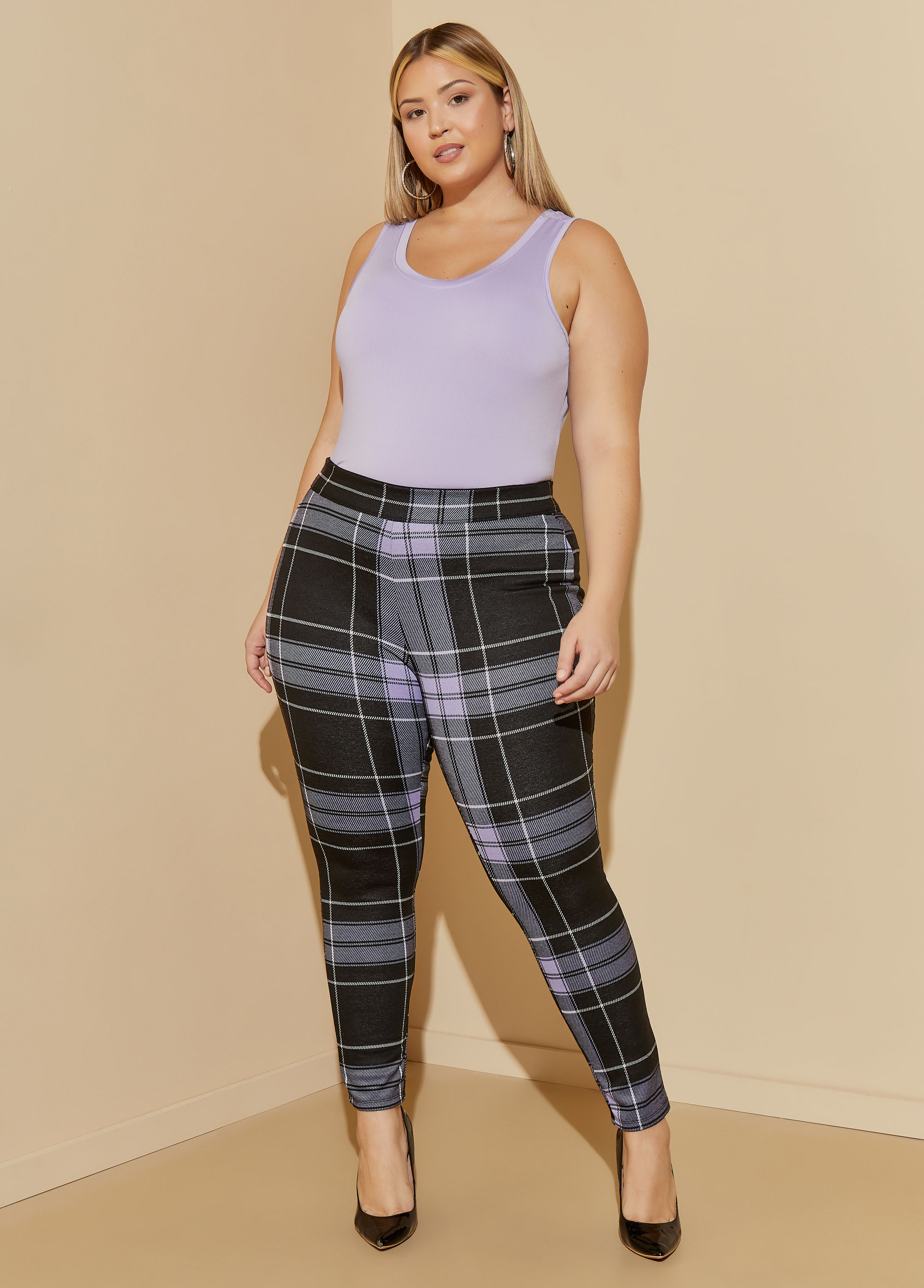 Buttery Smooth Modish Plaid Extra Plus Size Leggings - 3X-5X
