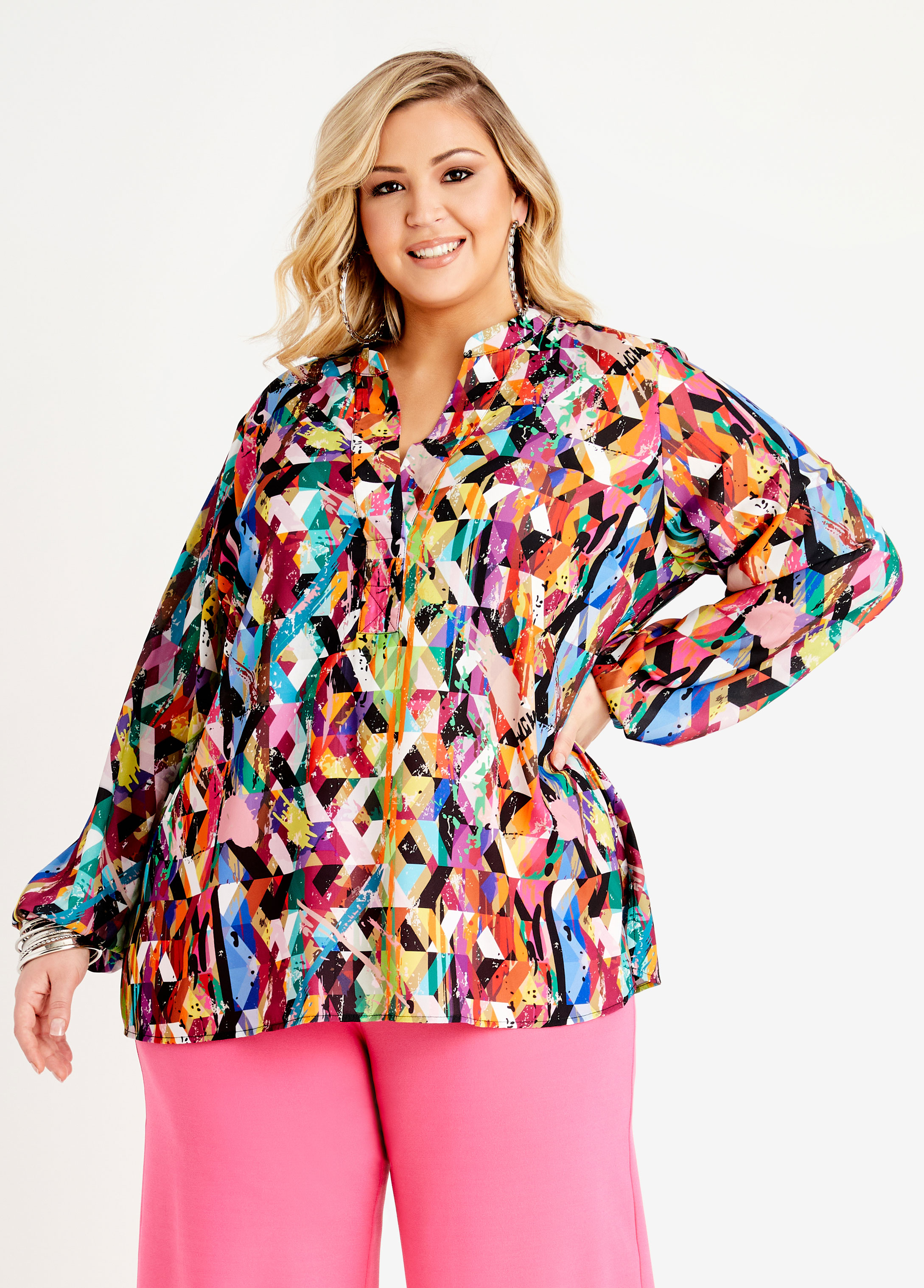 Plus Size Split Neck Blouse Flowy Plus Size Tops Summer Plus Size Tops 5850