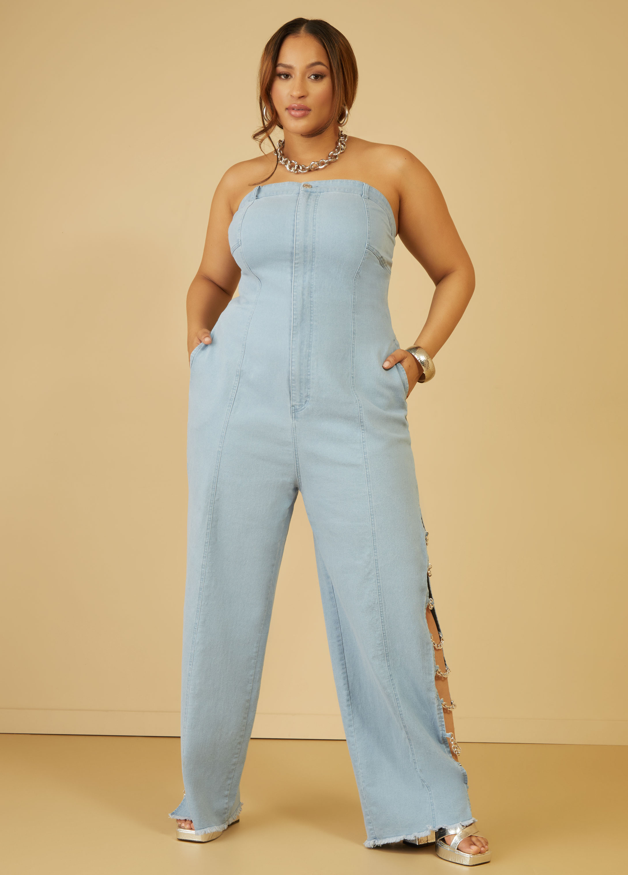 Ashley stewart denim romper online