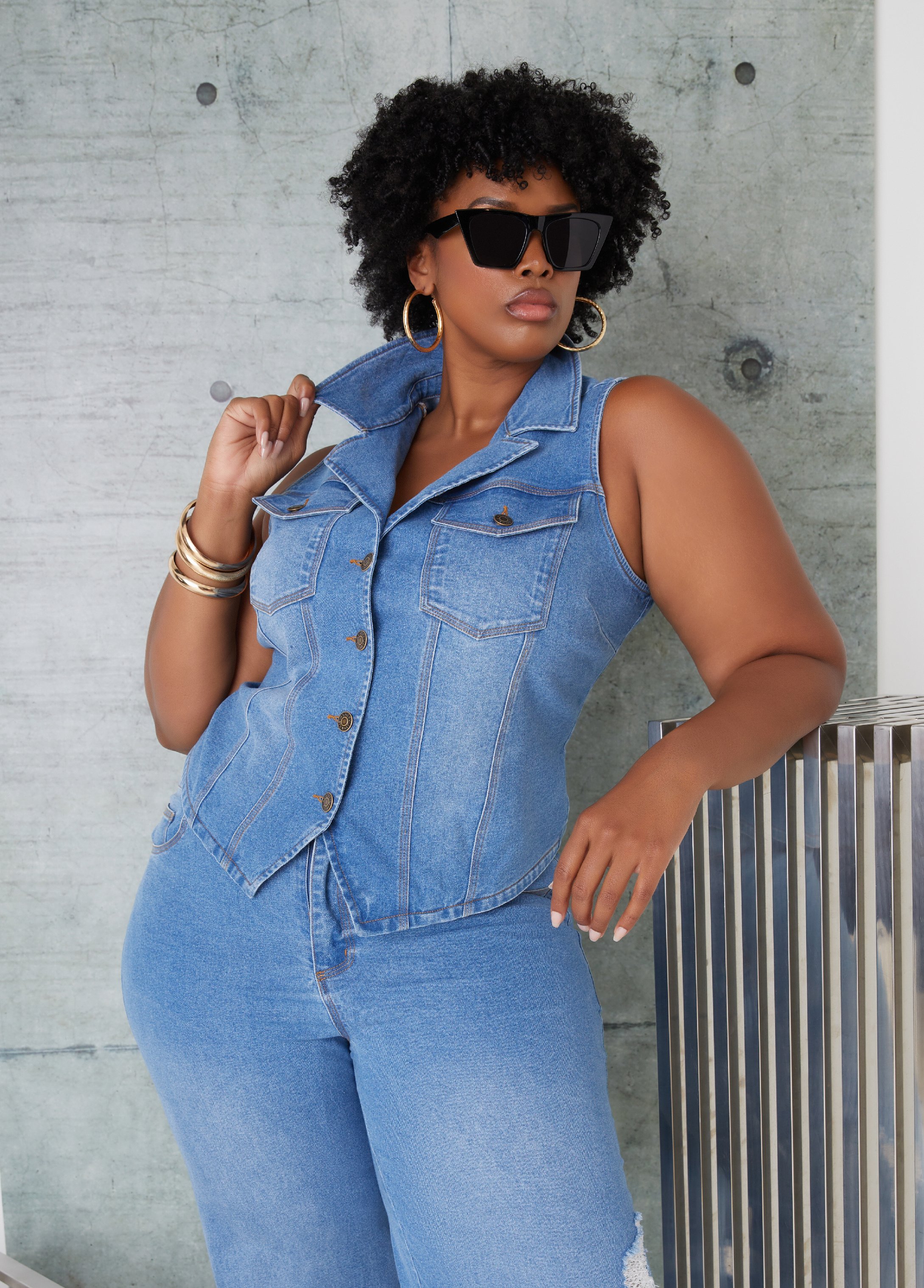 Plus Size Denim Vest, BLUE, 34/36 - Ashley Stewart