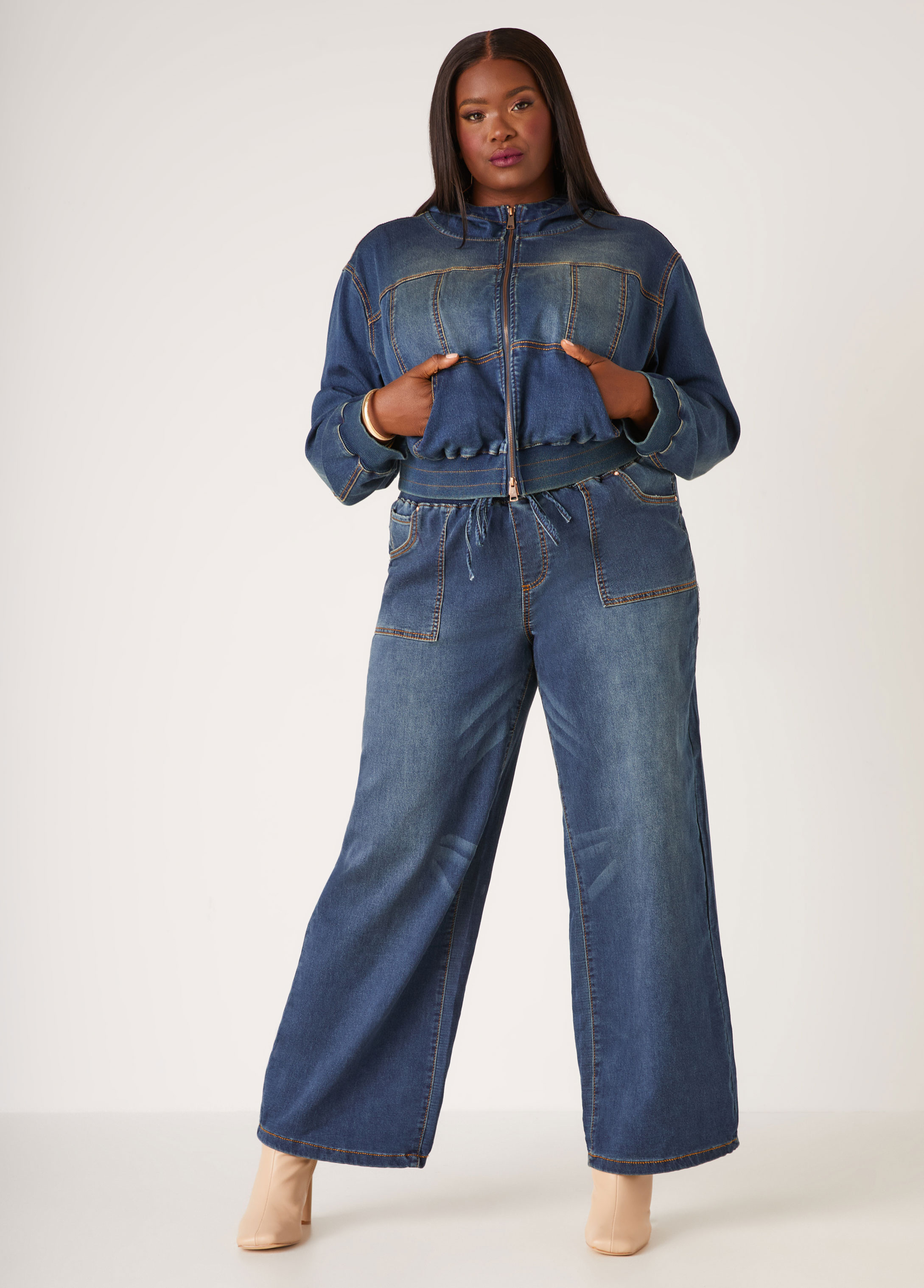 Plus Size Wide Leg Knitted Jeans, BLUE, 14 - Ashley Stewart