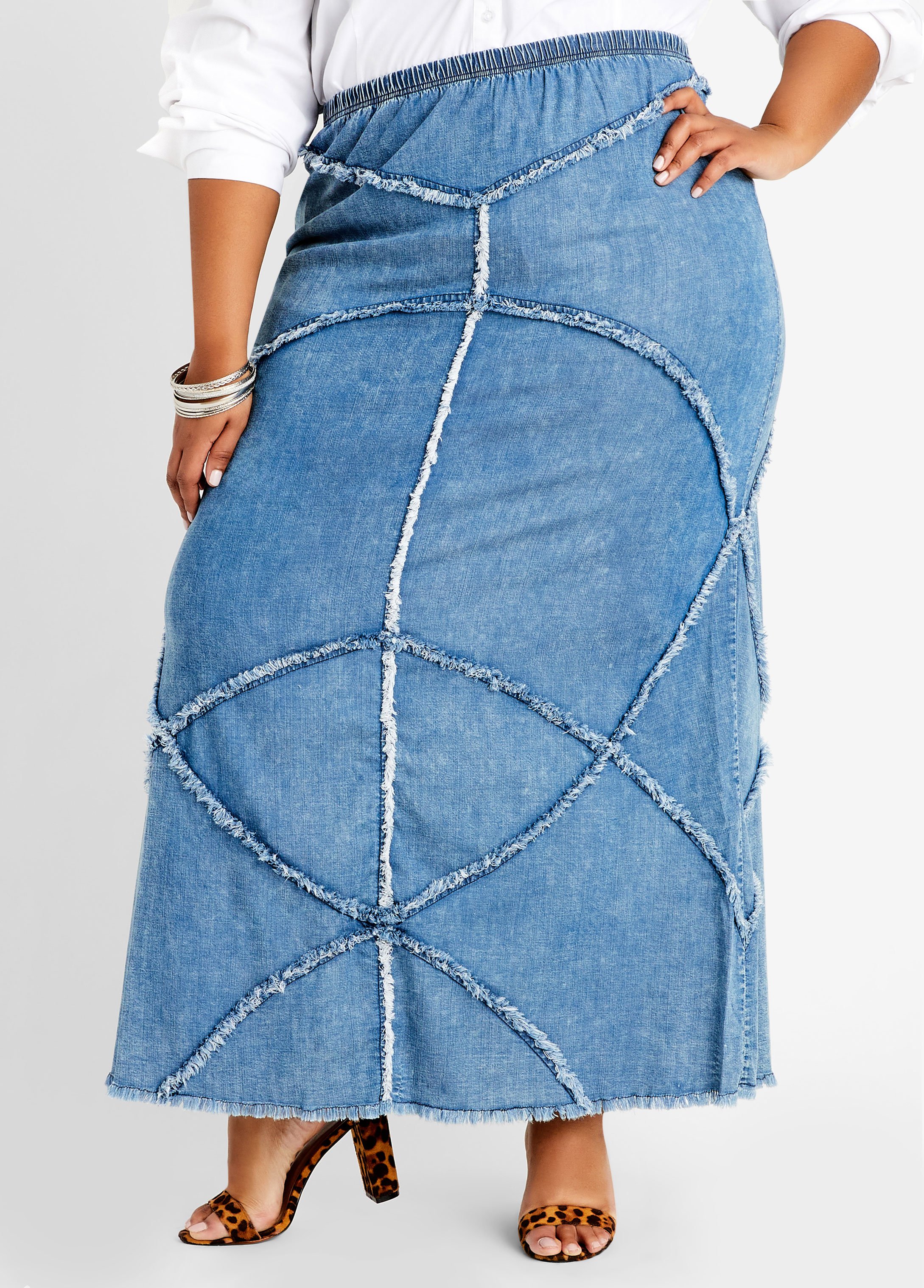 Ashley stewart hot sale denim skirts