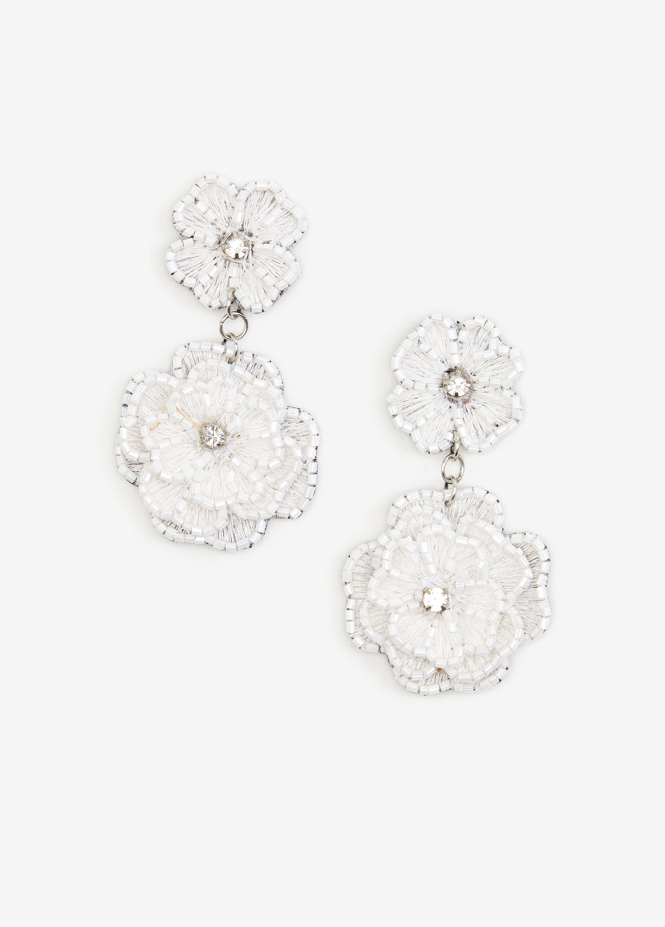 Ashley Earring - Silver, Floral Statement Earring