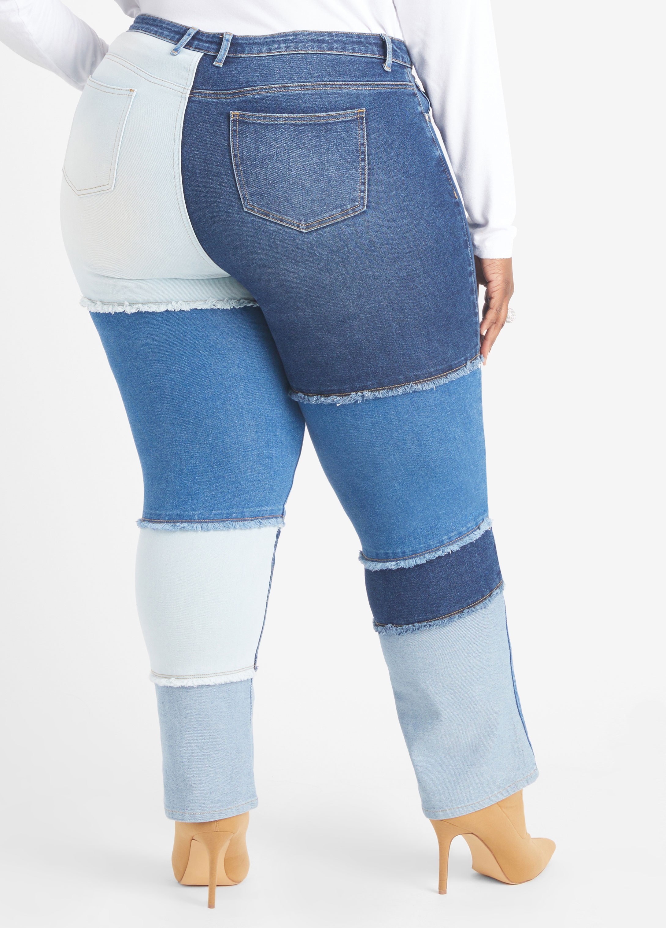 Plus Size mid rise straight fit jeans plus size patchwork denim set