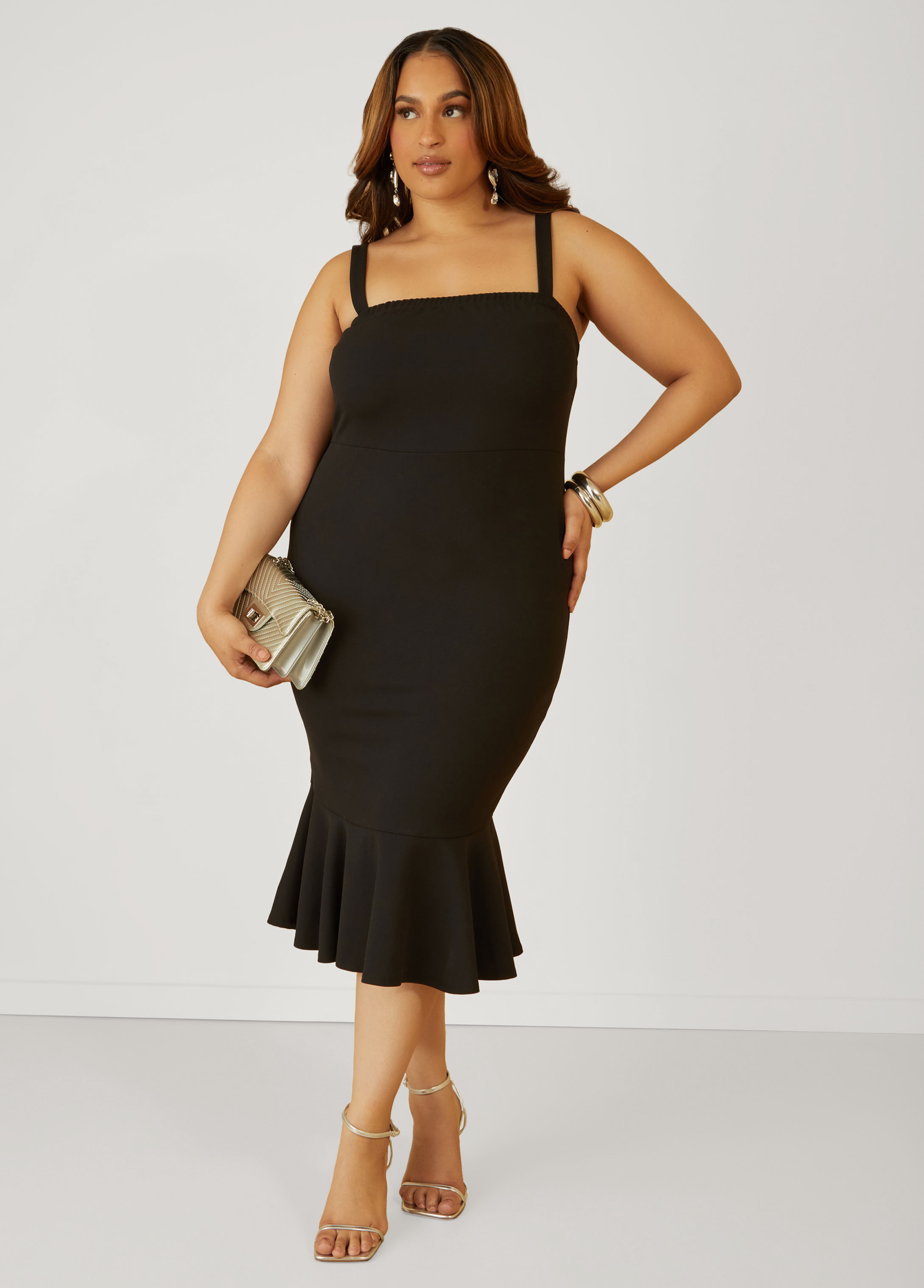 Plus Size Flounced Bodycon Dress, BLACK, 18/20 - Ashley Stewart