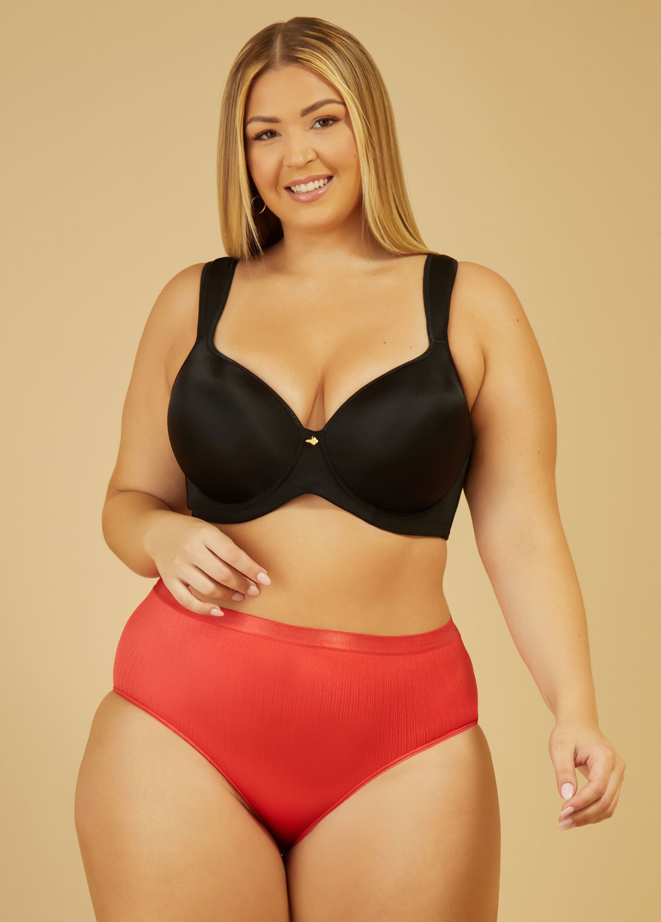 Plus Size Striped Satin Briefs, RED, 22/24 - Ashley Stewart