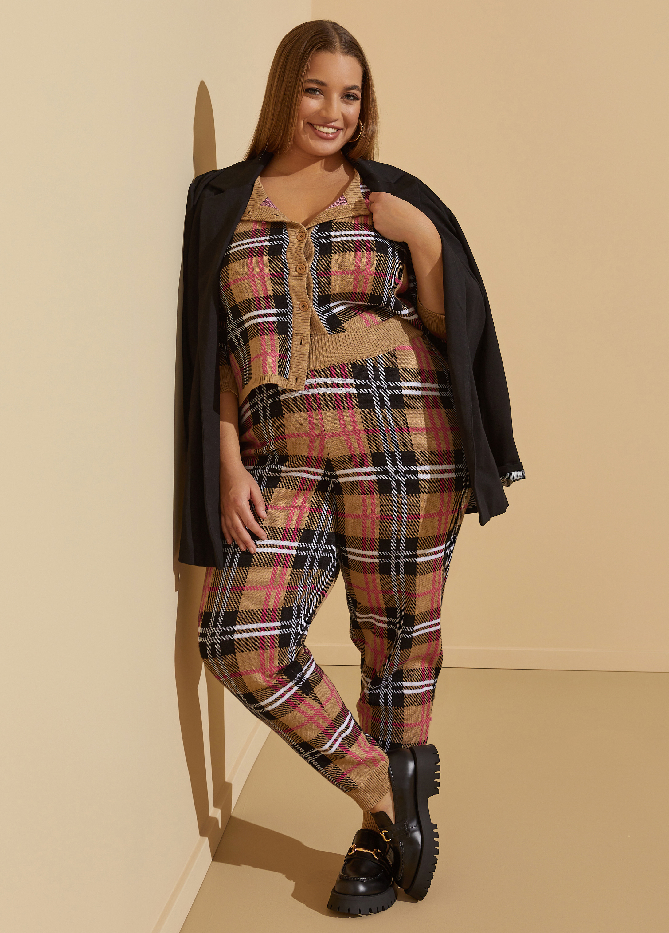 Plus Size Plaid Sweater Joggers, MULTI, 22/24 - Ashley Stewart