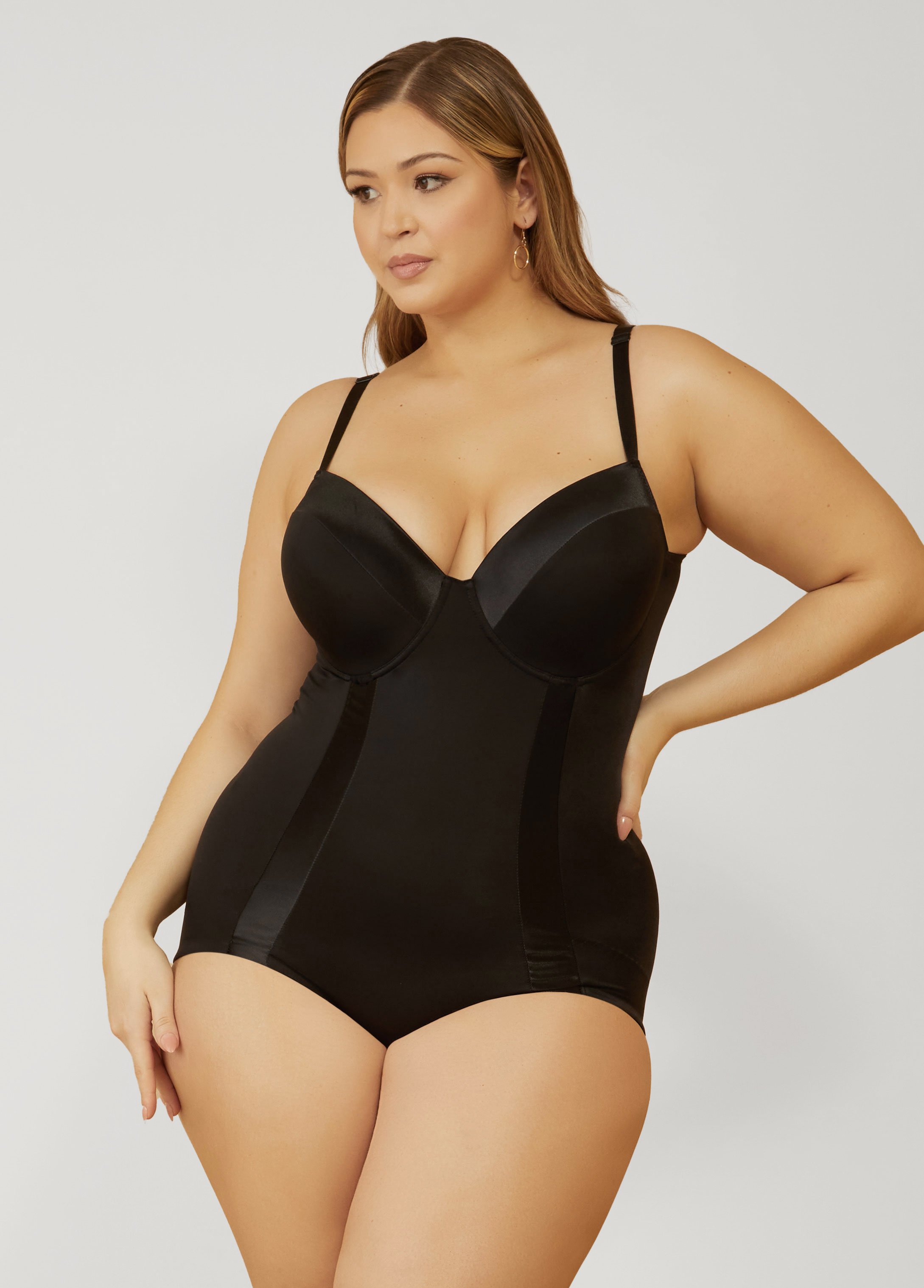 Plus Size Medium Control Shaping Bodysuit, BLACK, 3X - Ashley Stewart