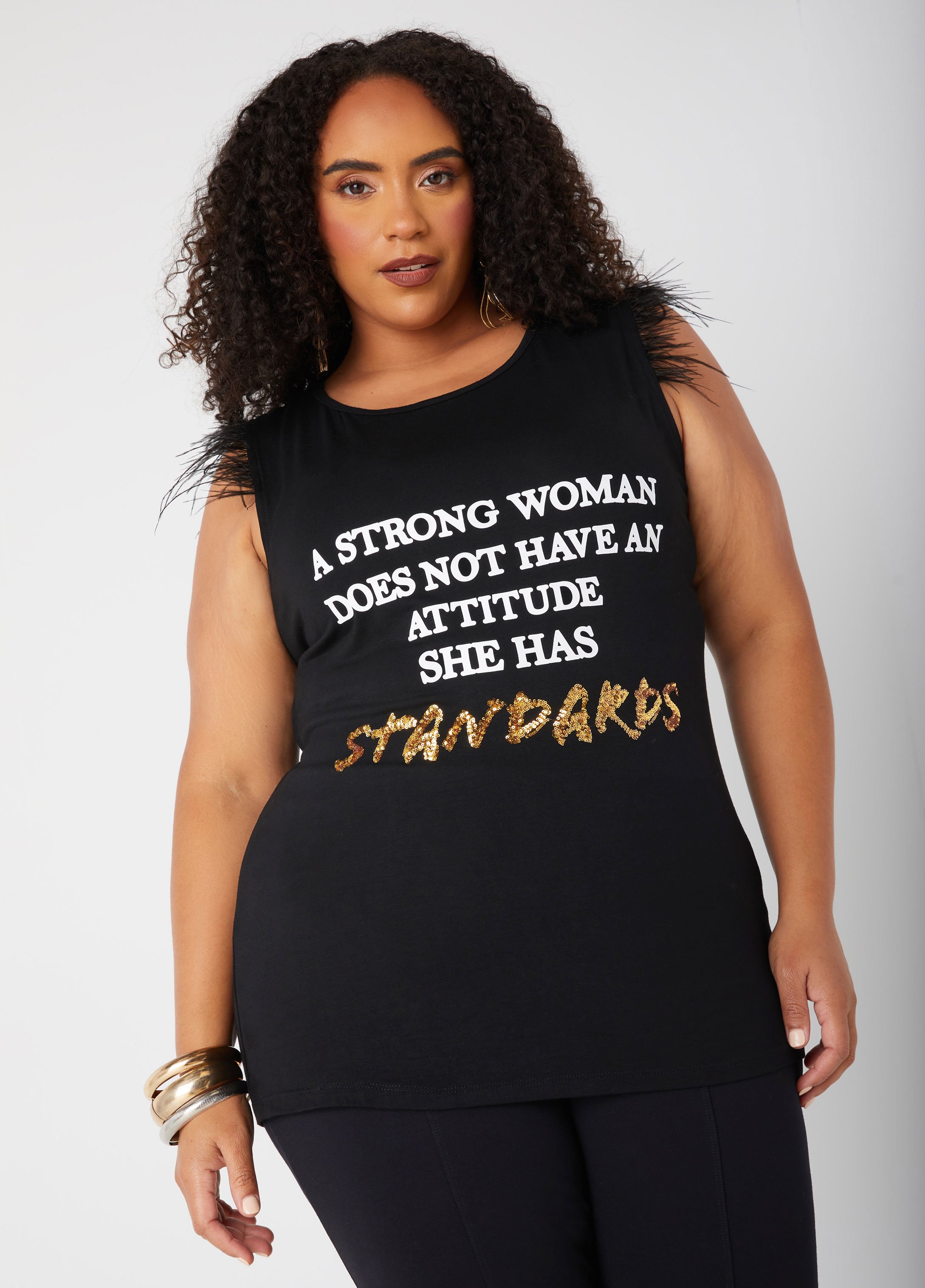 Plus Size Standards Embellished Graphic Tee, BLACK, 30/32 - Ashley Stewart