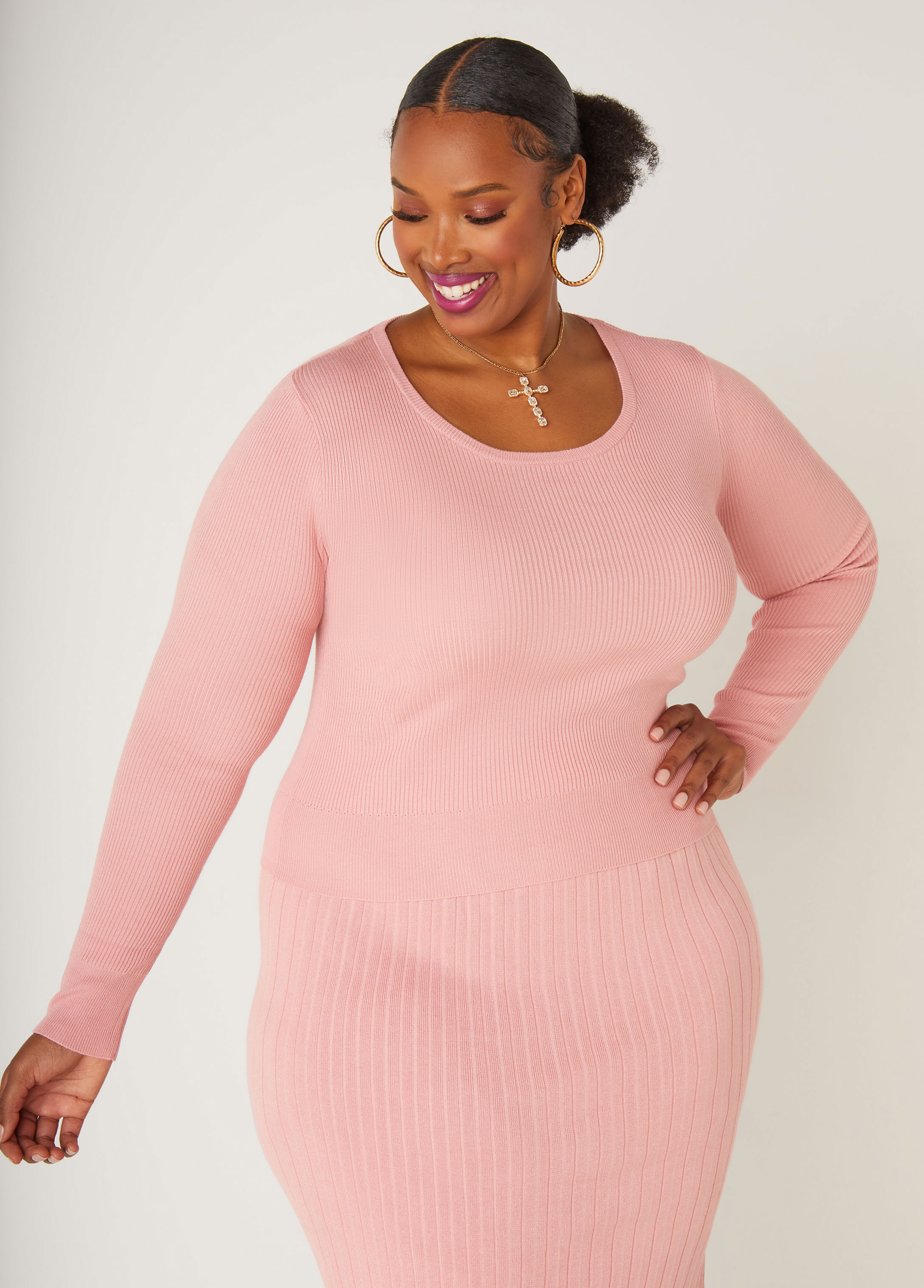 Plus Size Ribbed Knit Top, , 12 - Ashley Stewart