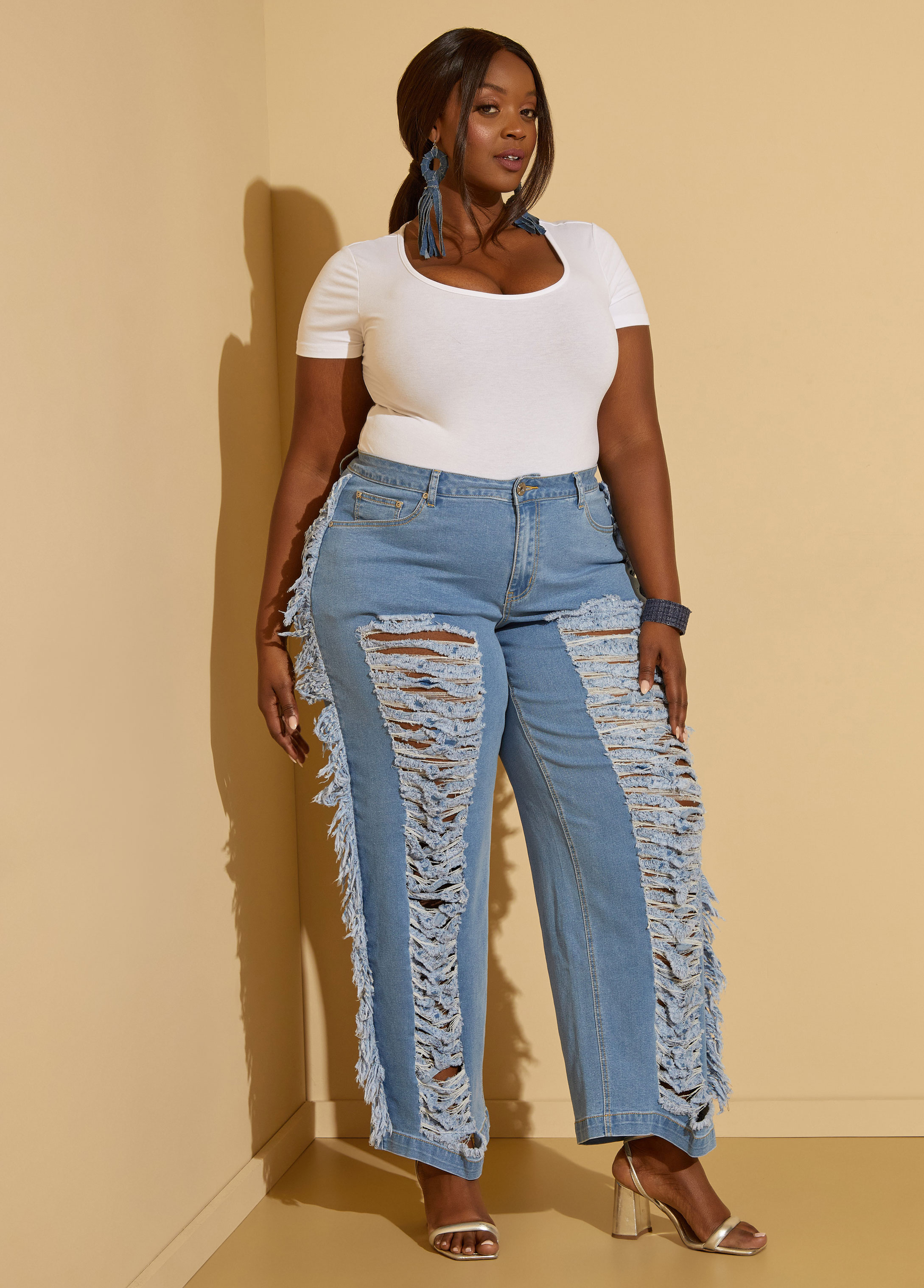 Bleach Wash High-Rise Wide Leg Jeans  Wide leg jeans, Ripped jeans, Ripped  denim pants