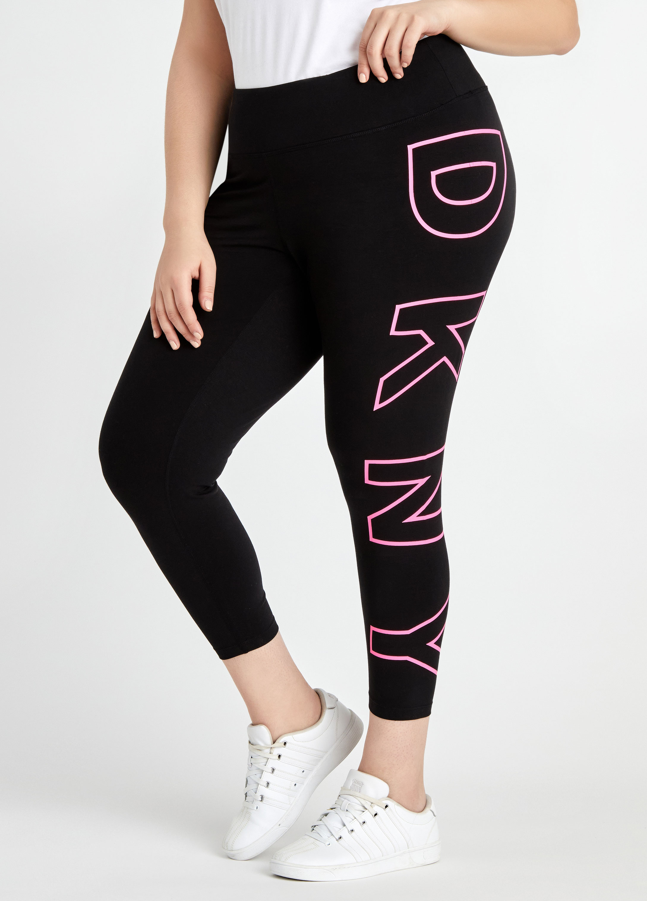DKNY Women's High Waisted 7/8 Exploded Logo Leggings Black Size 1X