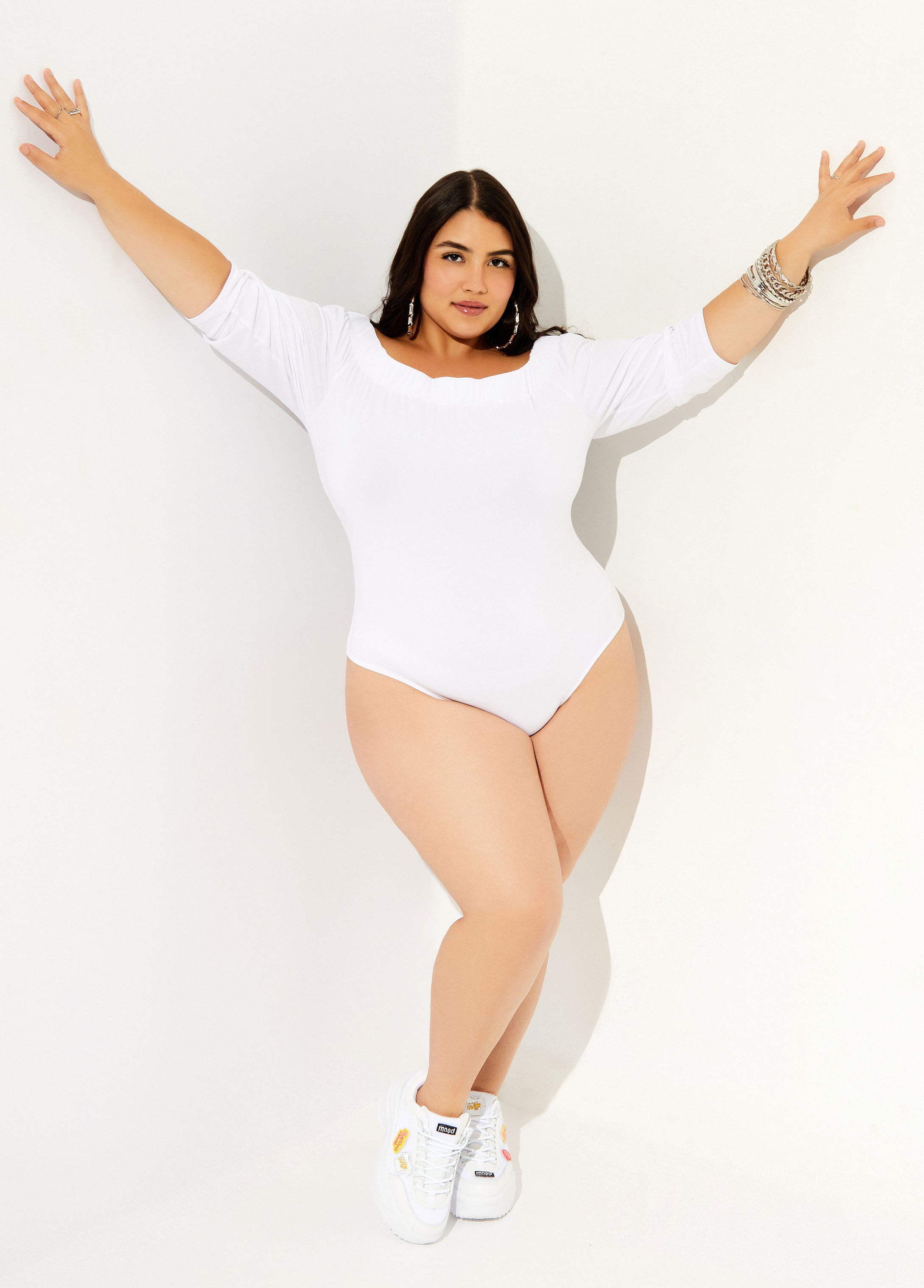 Plus Size Curvy Girl Cute Off The Shoulder Sexy Shaping Bodysuit