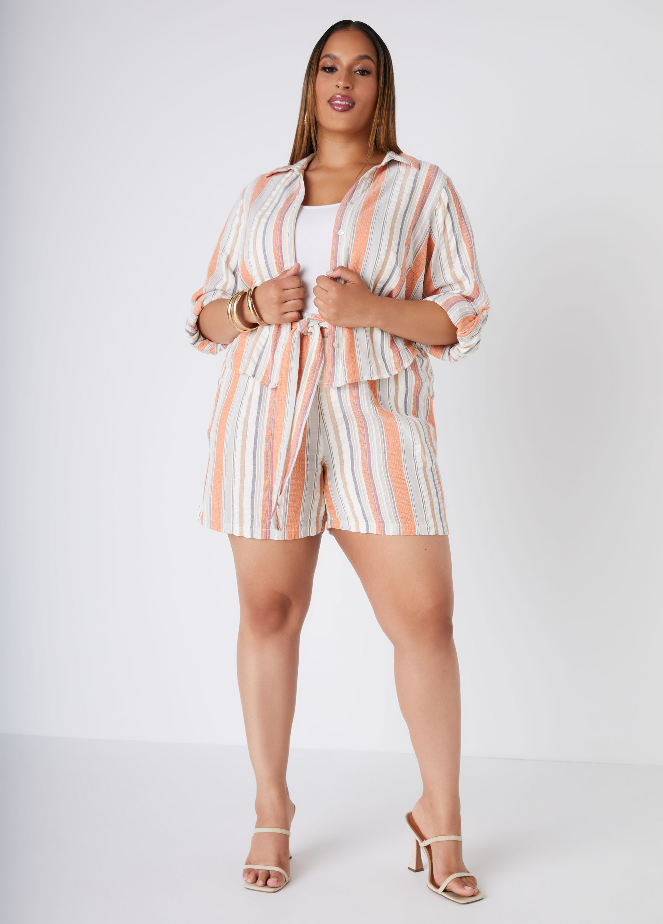 Cropped Striped Gauze Shirt