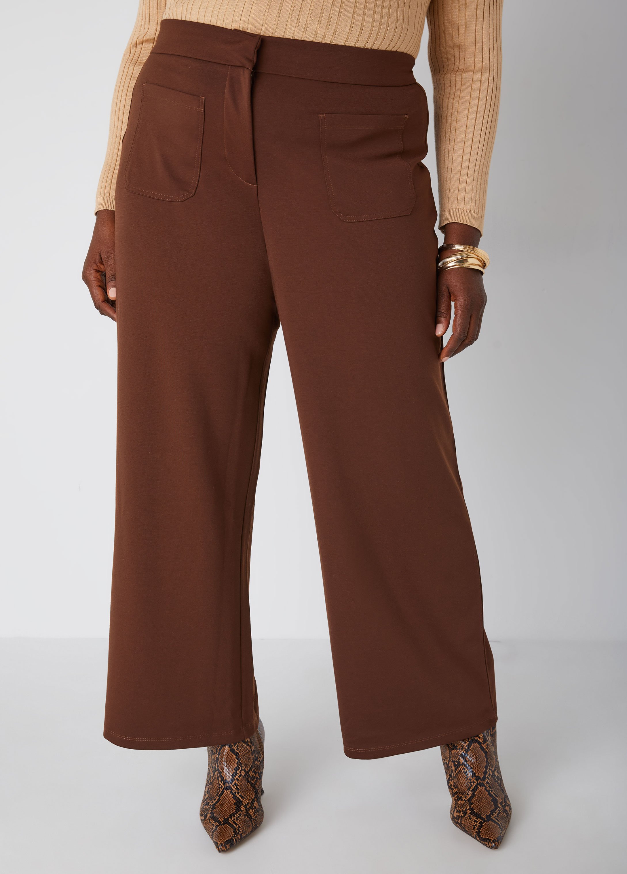 Plus Size High Rise Ponte Wide Leg Pants, , 36 - Ashley Stewart