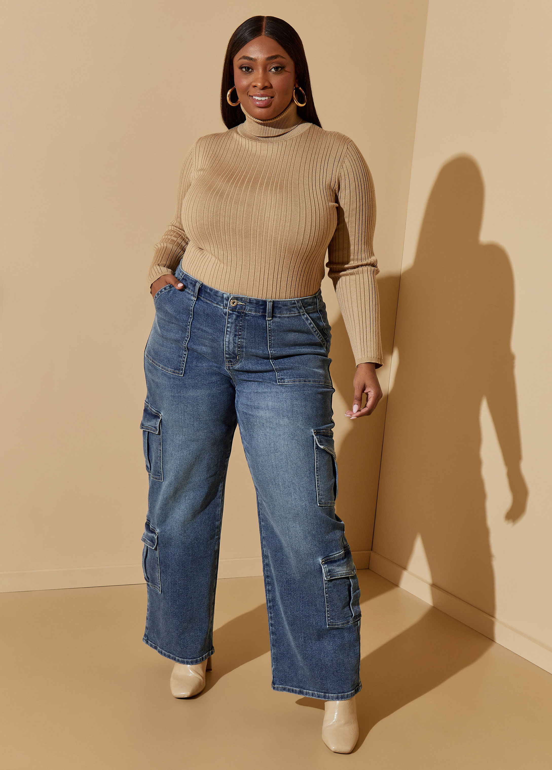 EVALESS Plus Size Cargo Jeans for Women 2024 Trendy High Waisted