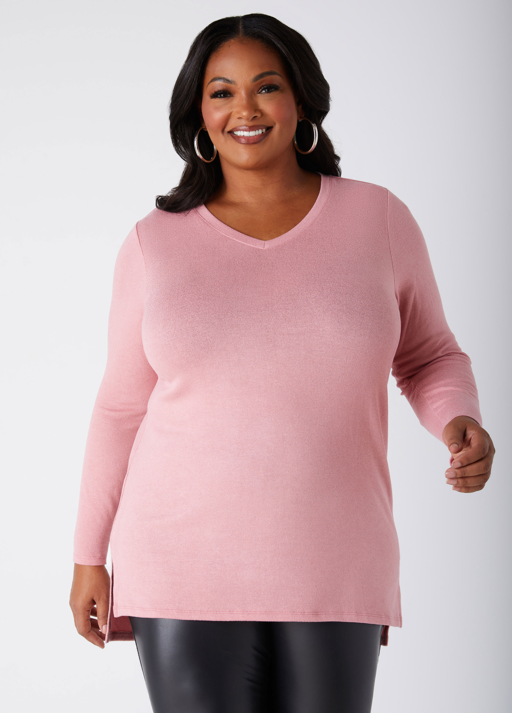 Plus Size Hacci Knit V Neck Top, , 18/20 - Ashley Stewart