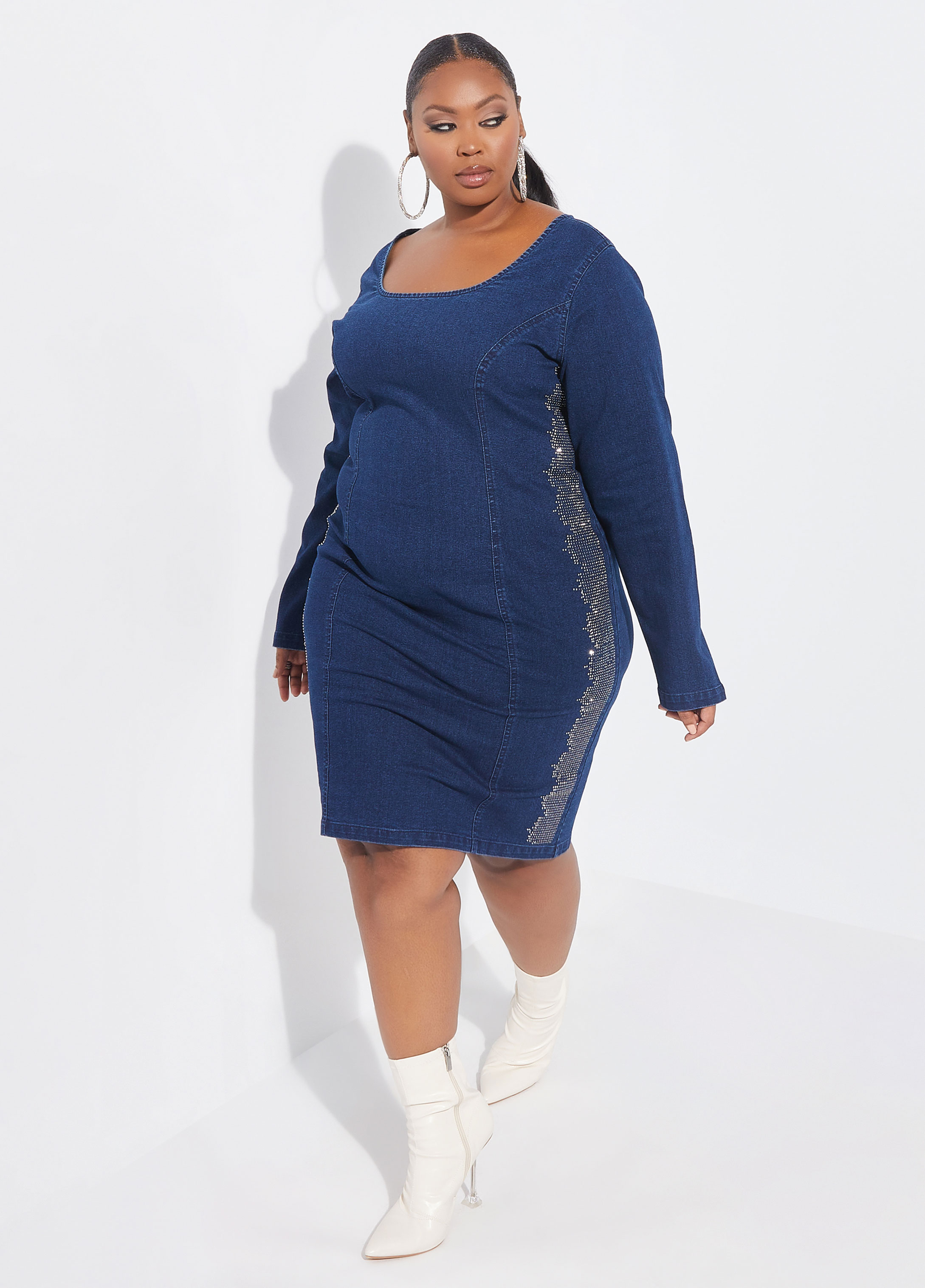 Final Sale Plus Size Sleeveless BodyCon Dress in Denim – Chic And Curvy