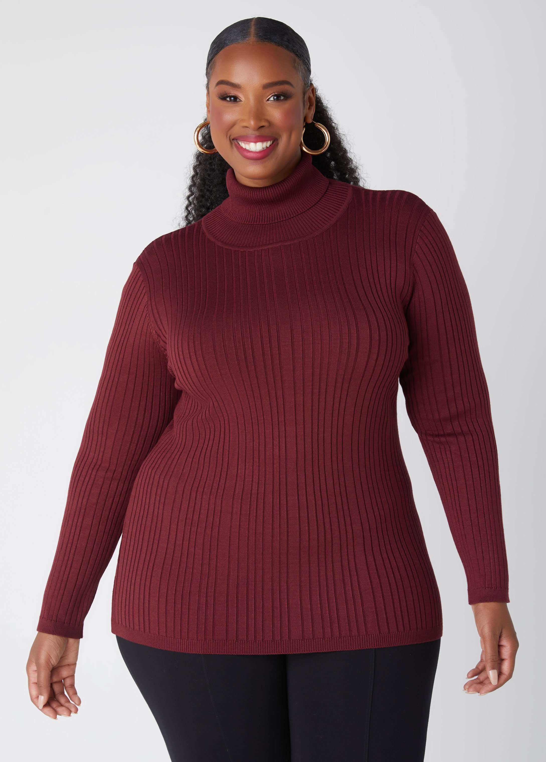 Plus Size Ribbed Turtleneck Sweater, RED, 26/28 - Ashley Stewart