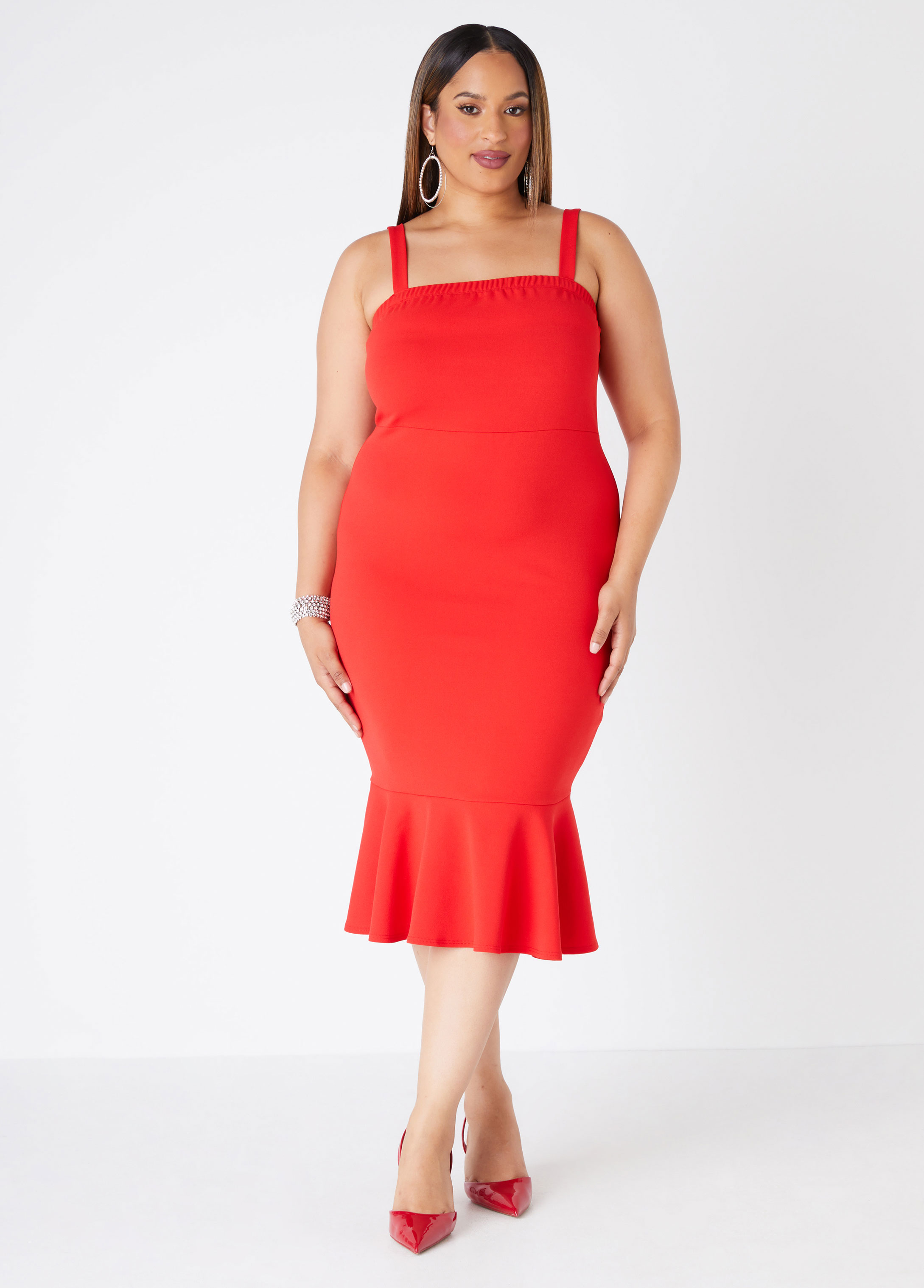 Plus Size Flounced Bodycon Dress, , 22/24 - Ashley Stewart