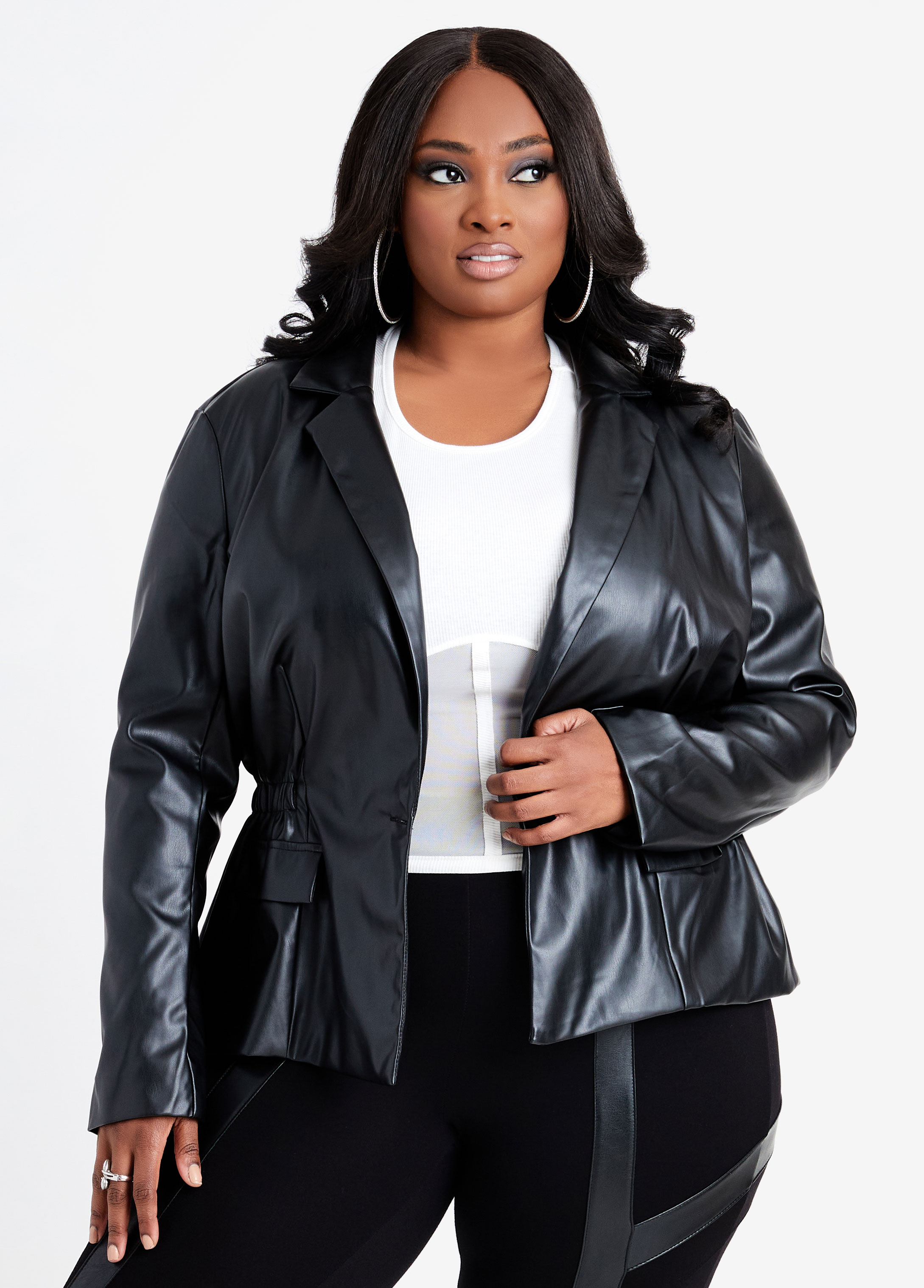 Plus Size Faux Leather Jacket Vegan Leather Blazer Plus Size Outerwear