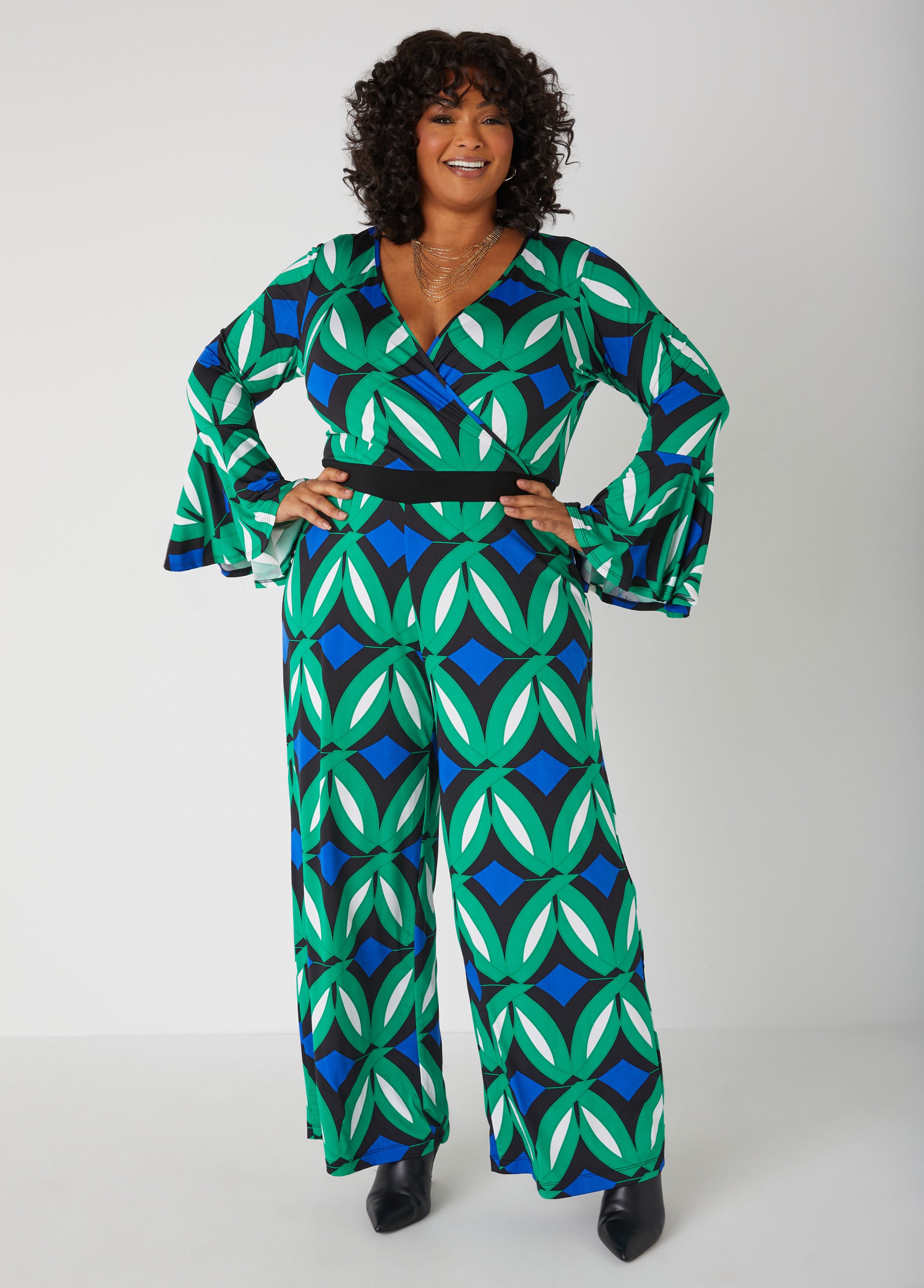 Plus Size Abstract Print Wide Leg Jumpsuit, MULTI, 30/32 - Ashley Stewart