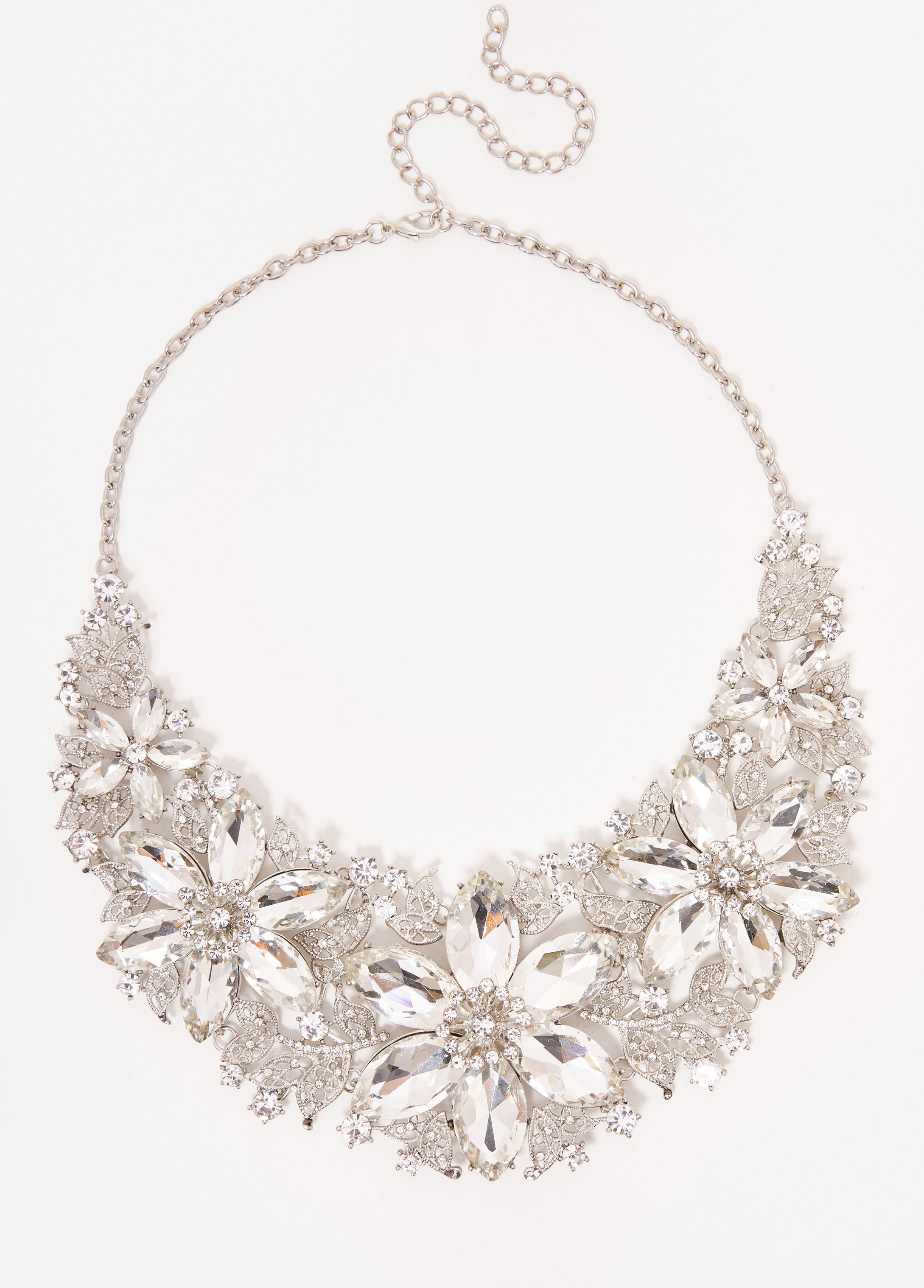 Plus Size Oversized Floral Crystal Necklace, GREY, N/S - Ashley Stewart