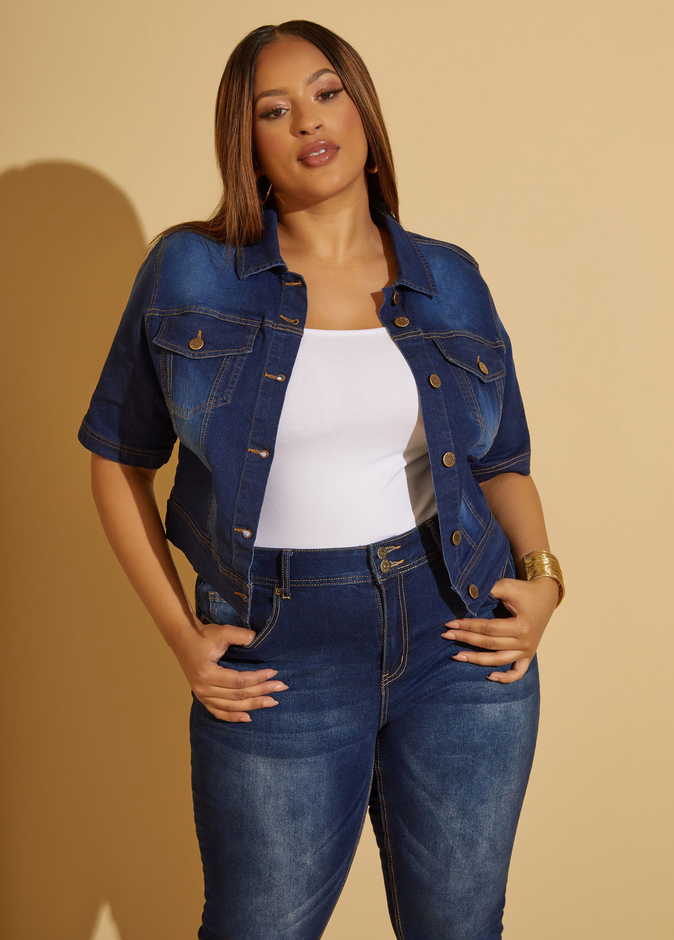 Fashion cropped jean jacket plus size