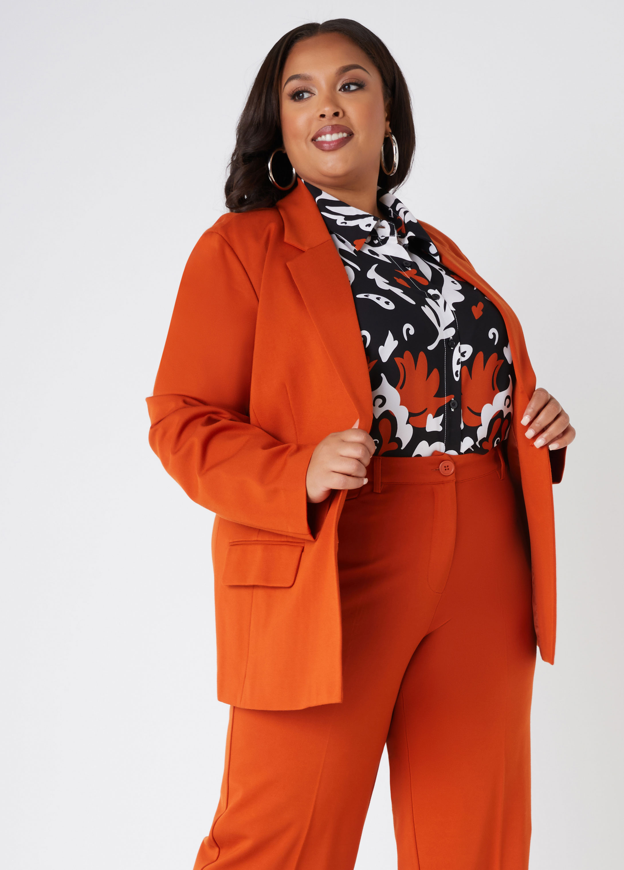 Plus Size Notch Lapel Blazer, BROWN, 18 - Ashley Stewart