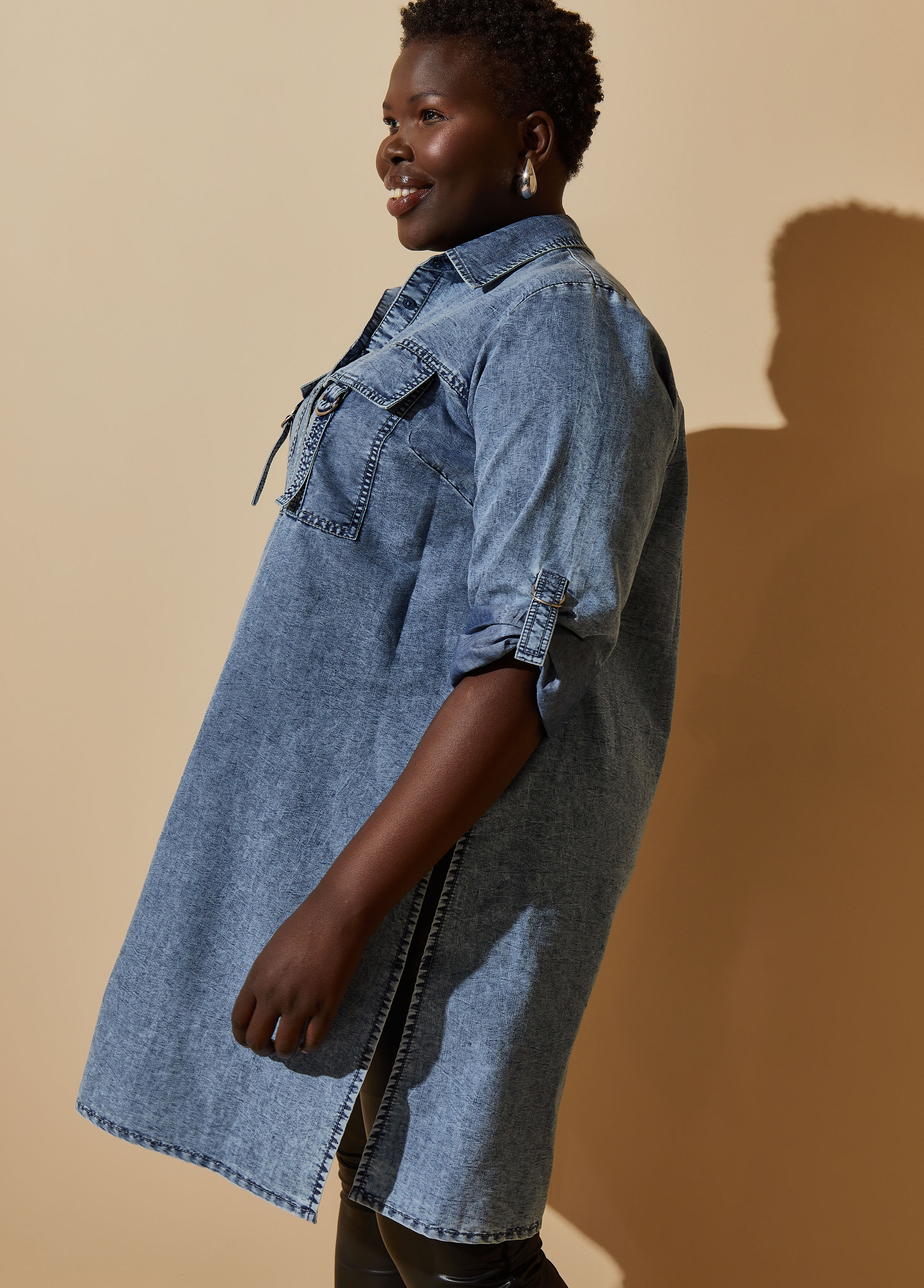 Plus Size Colorblock Denim Tunic Dress – SASMOOTYS DENIM