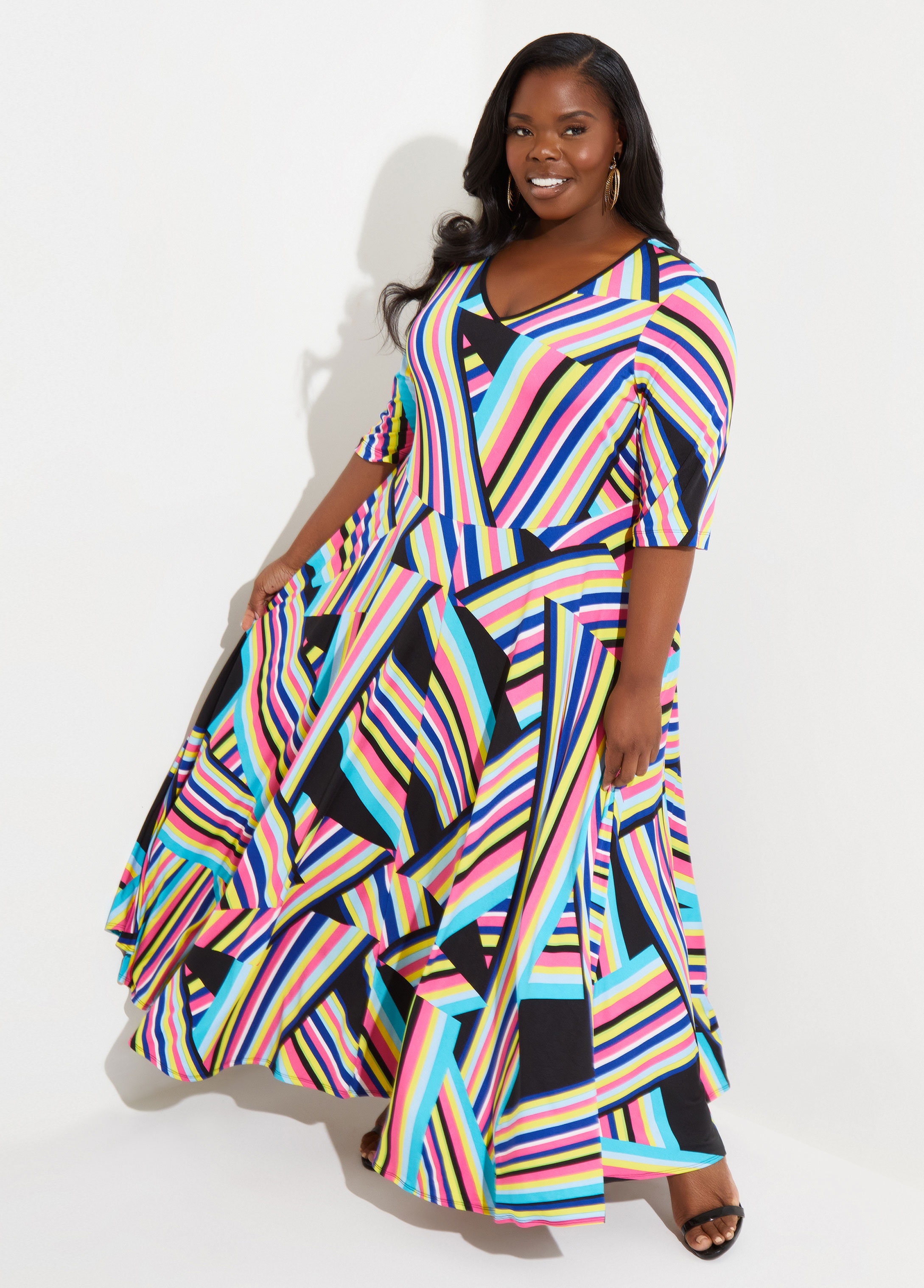 multicolor striped maxi dress