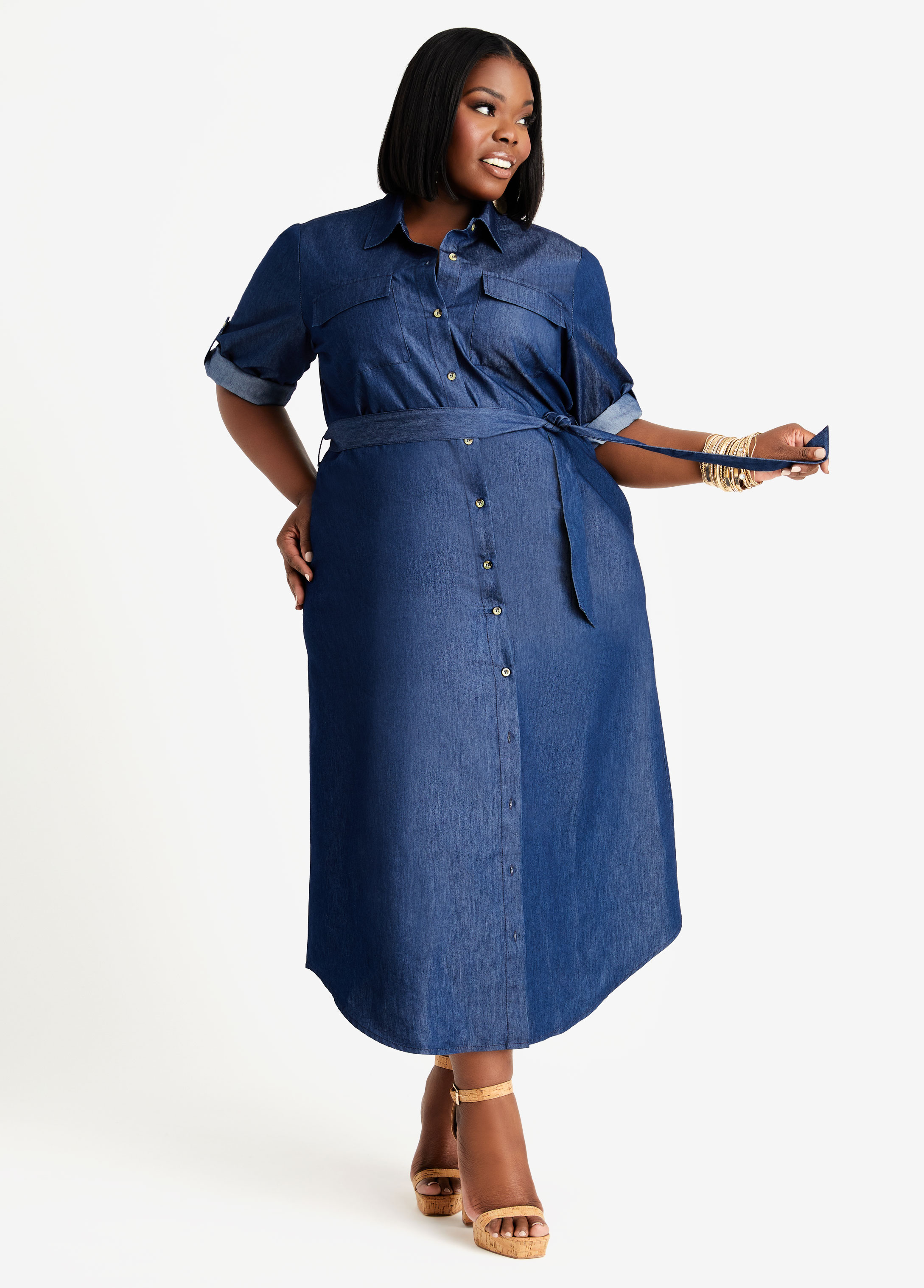 Plus Size Shirtdress Plus Size Chambray Dress Belted Plus Dresses