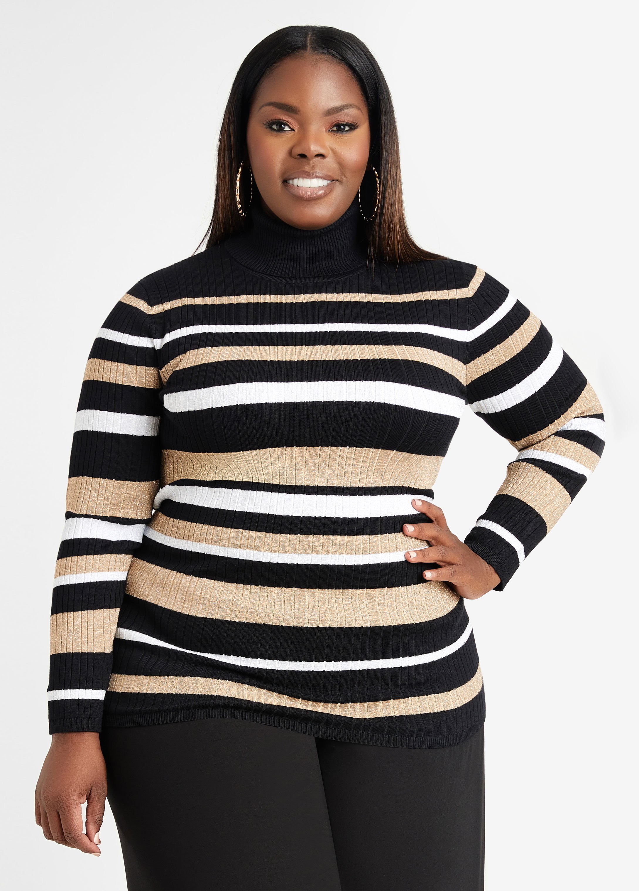 Striped turtleneck shop plus size