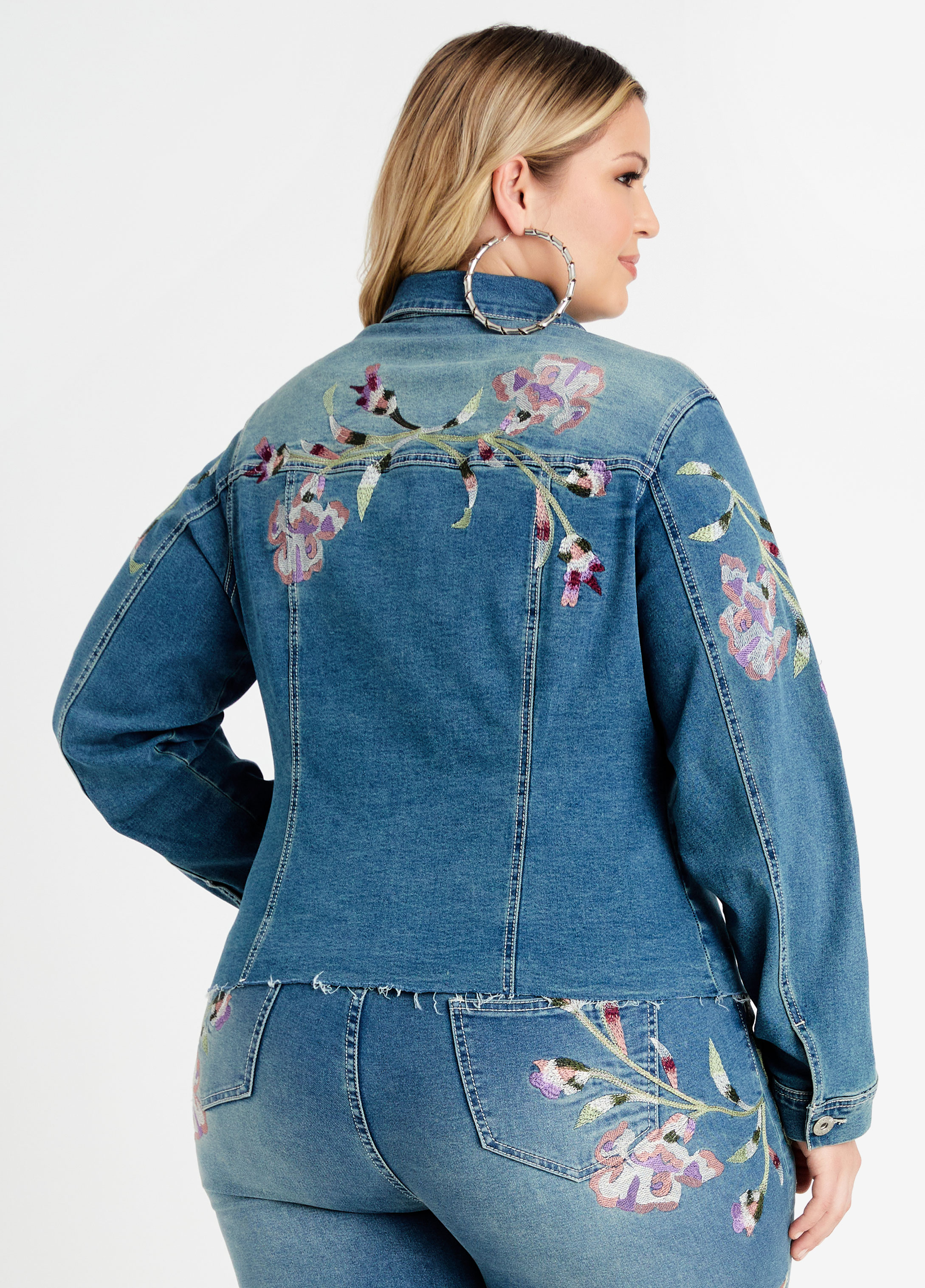 Plus Size Cropped Denim Jacket Plus Size Floral Jean Jacket Plus Set