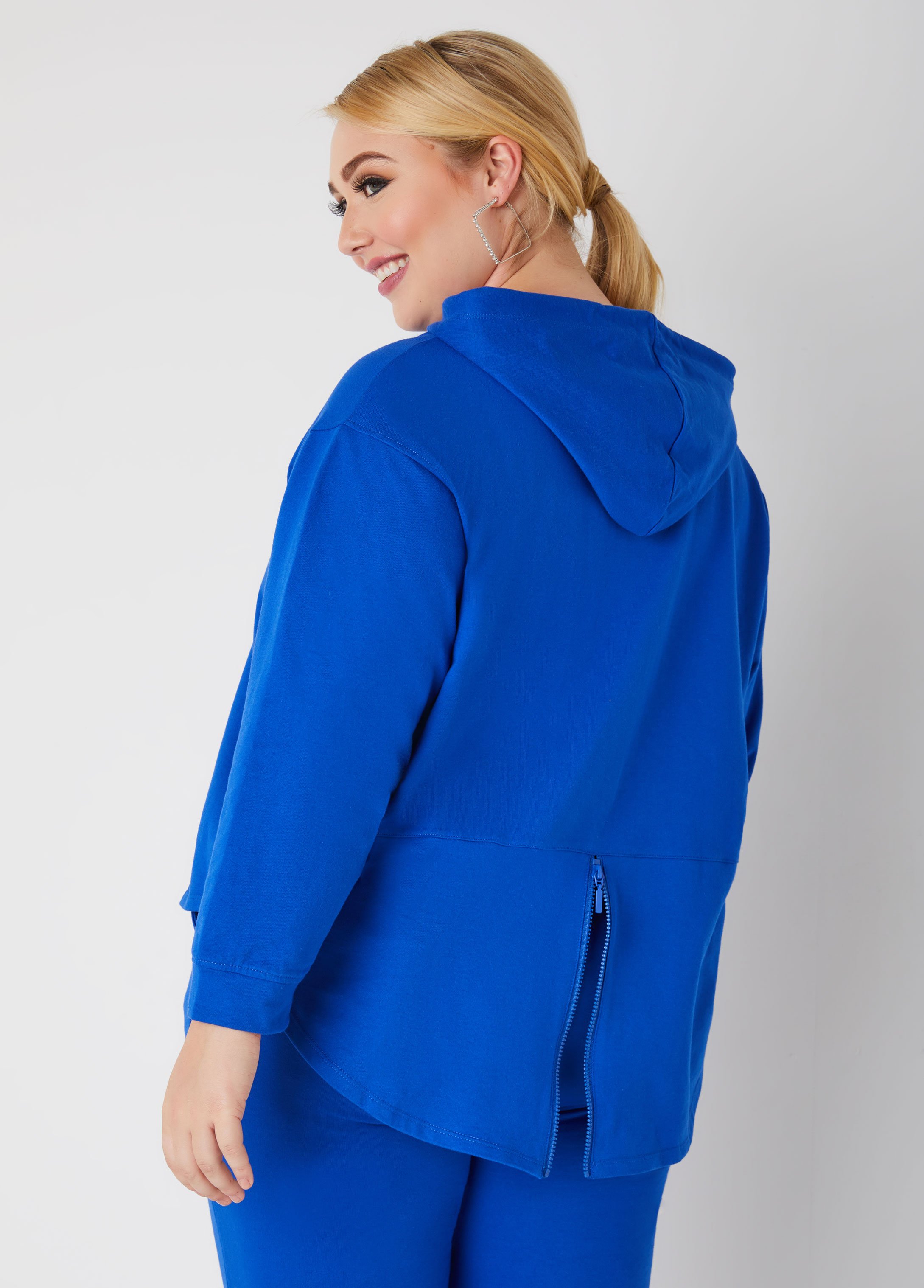 Plus Size Zip Detailed Hi Low Hoodie, BLUE, 22/24 - Ashley Stewart