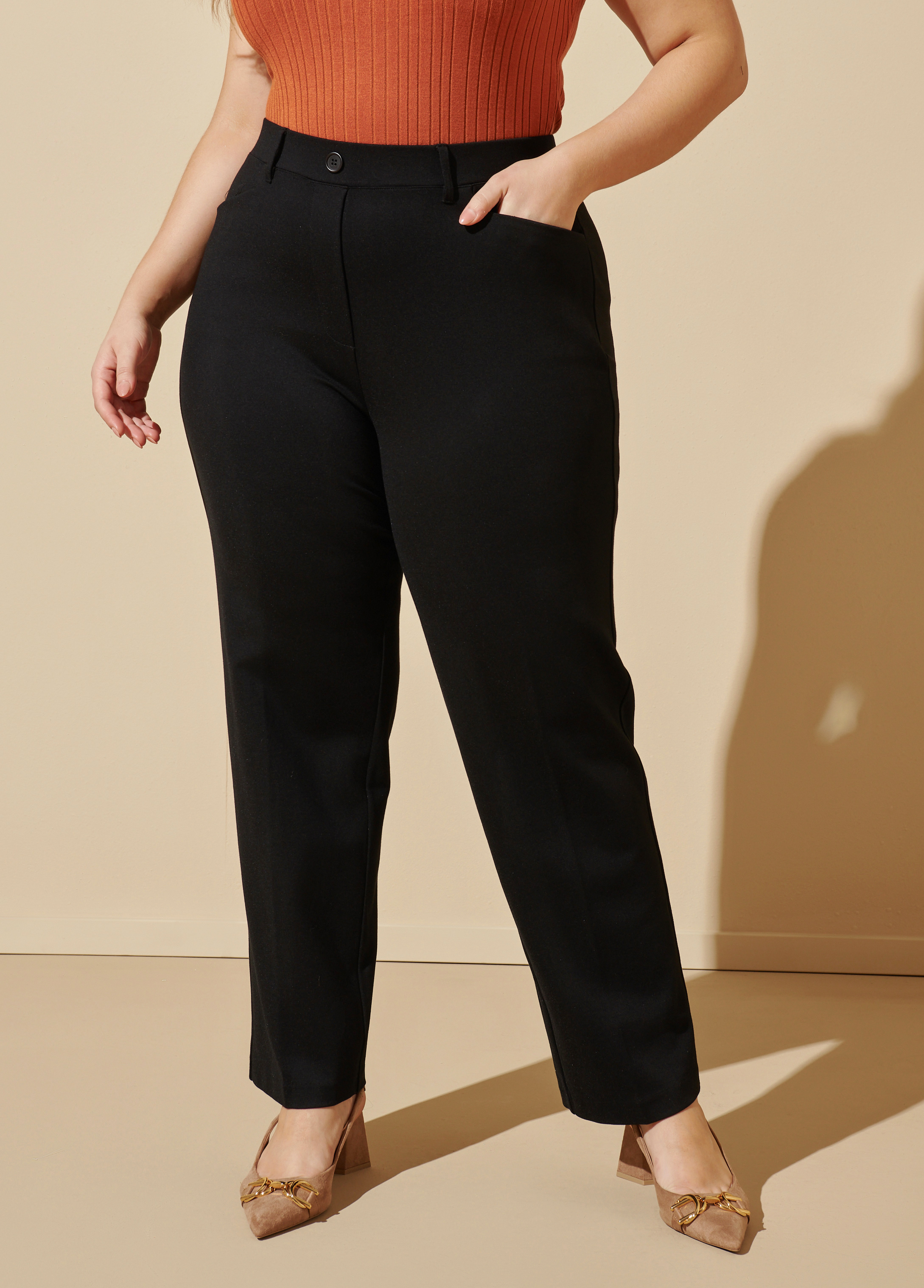 H&H Women's Plus Ponte Work Pants Black