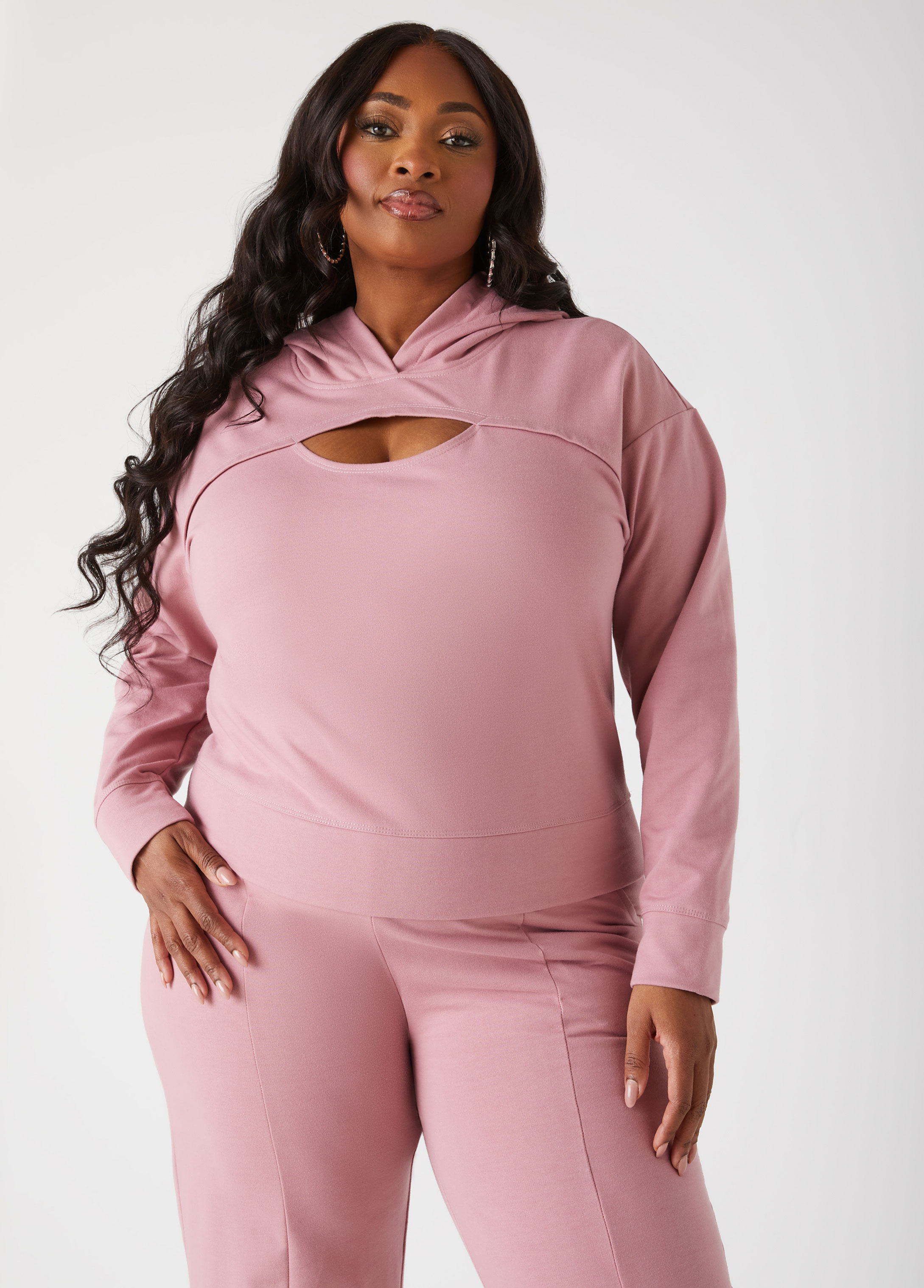 Plus Size French Terry Cutout Hoodie, PINK, 10/12 - Ashley Stewart