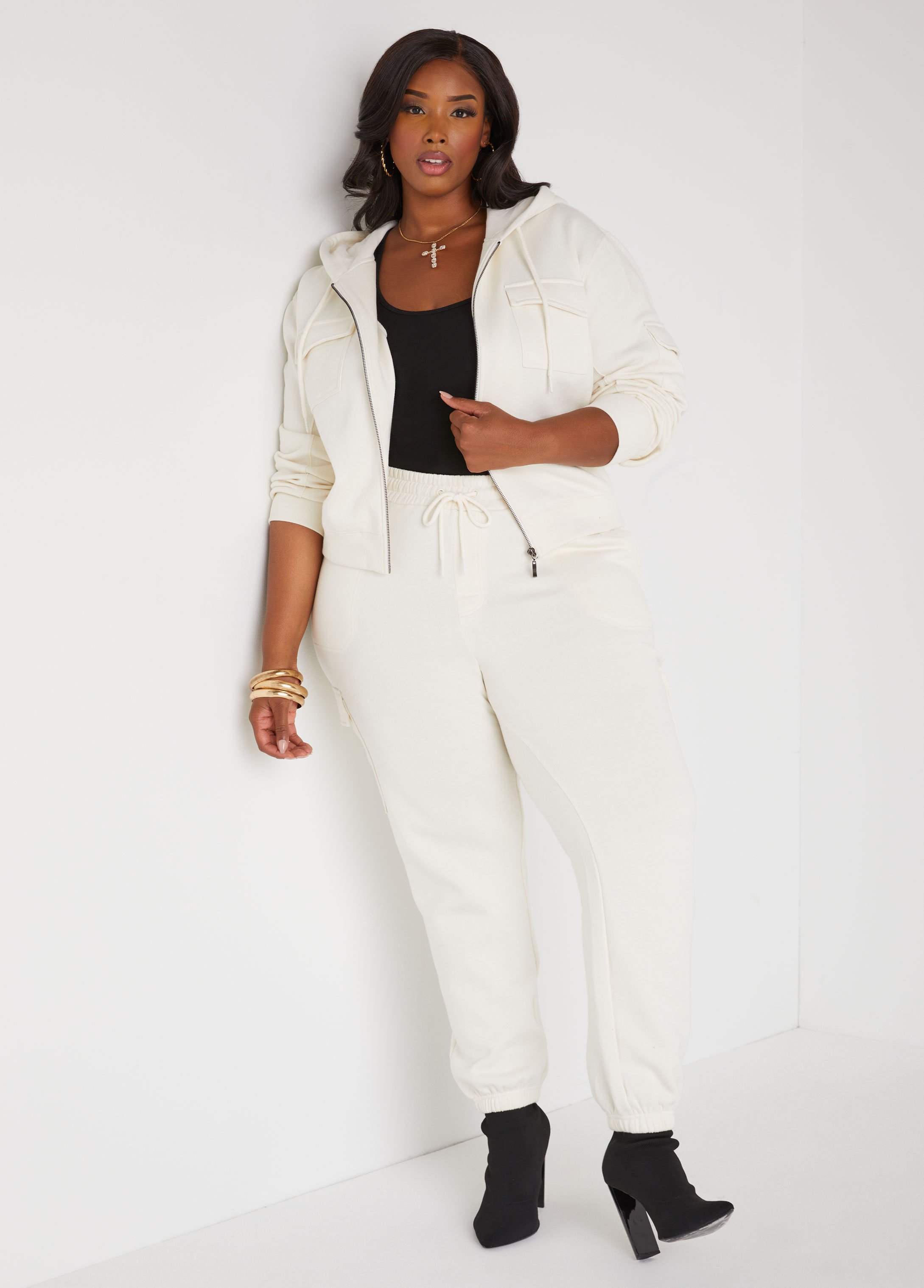 Plus Size Cargo Pocket Joggers, WHITE, 30/32 - Ashley Stewart