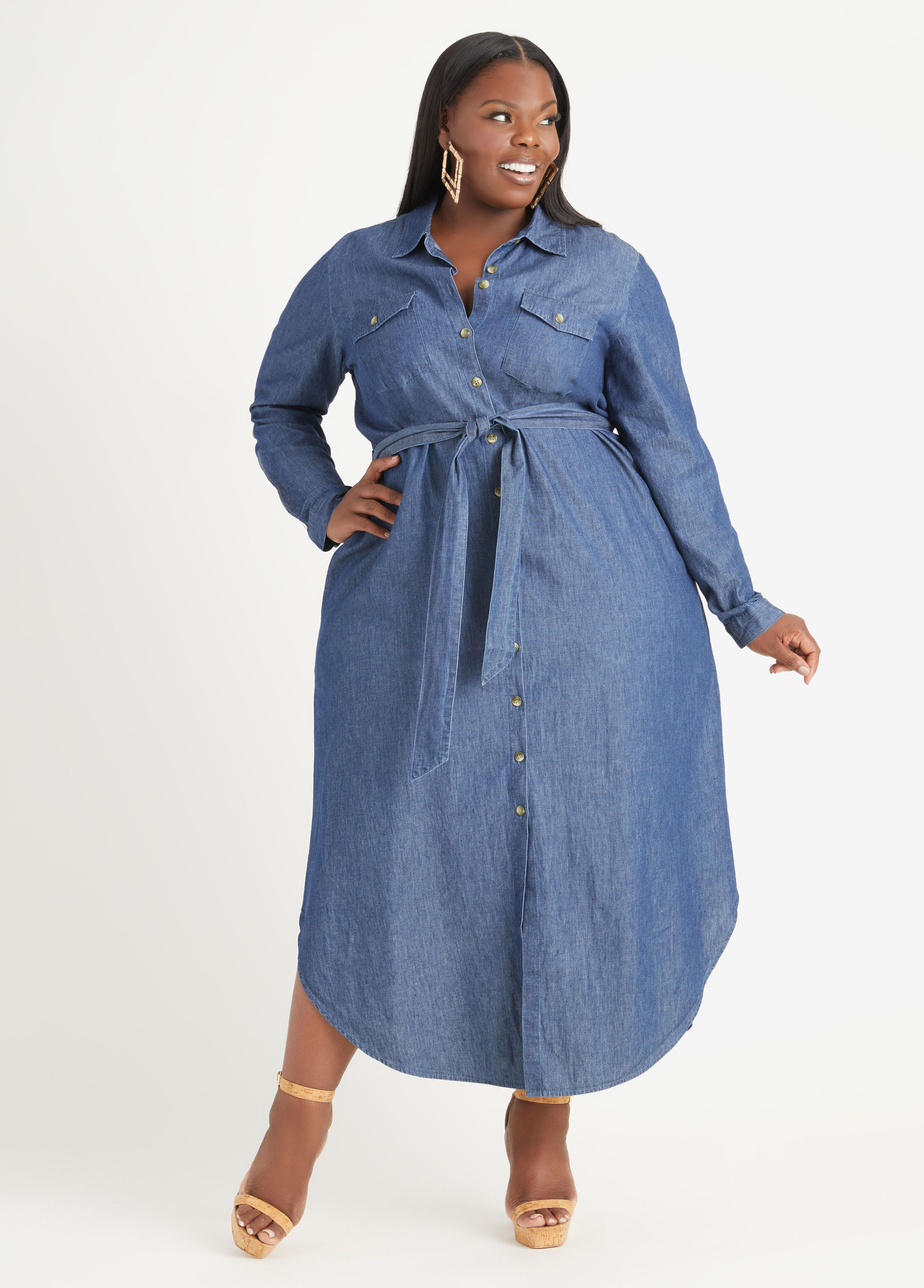 Plus Size Denim Shirtdress Plus Size Chambray Shirt Dress Sexy Plus Dress