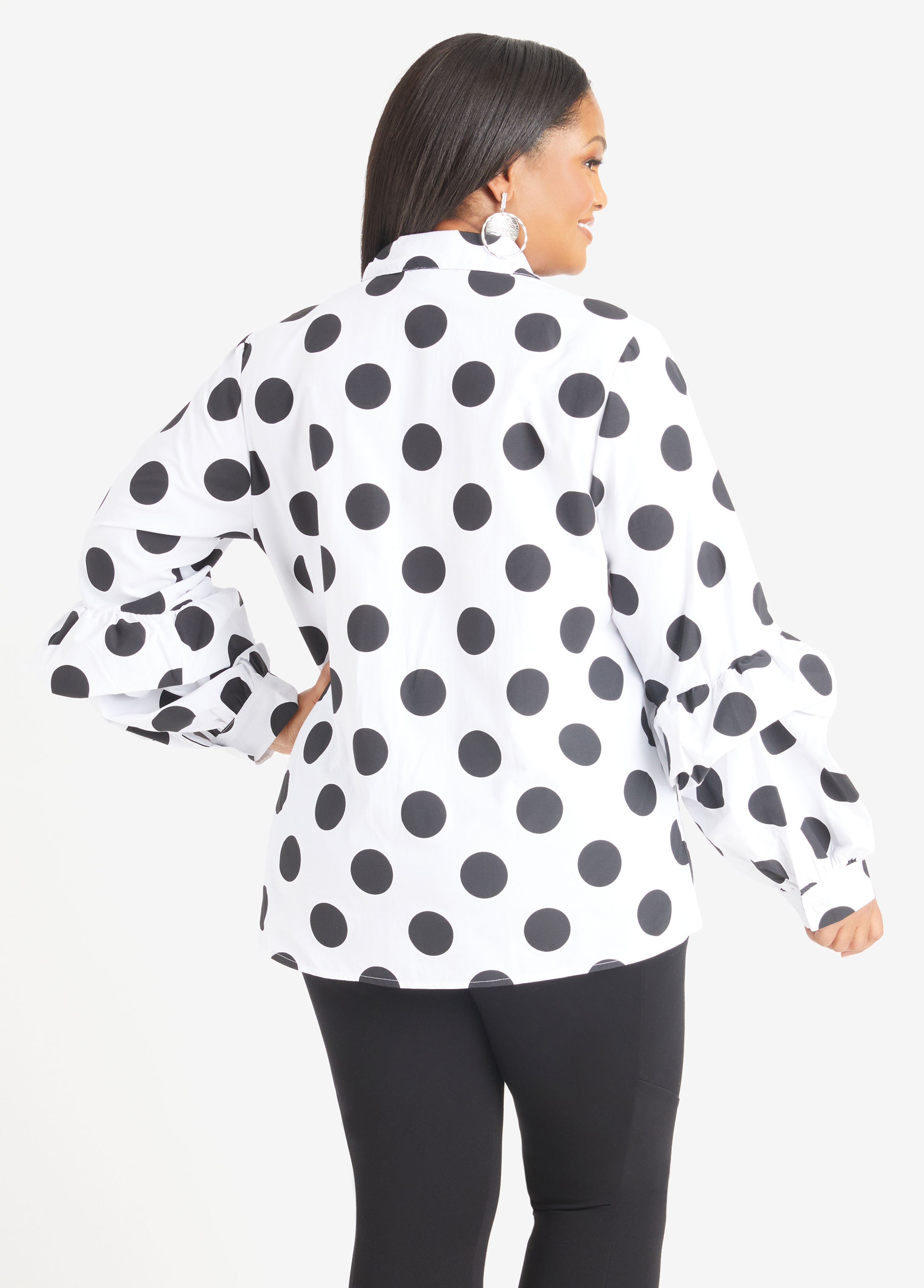 Plus Size Rosette Flocked Polka Dot Blouse, White, 18/20 - Ashley Stewart