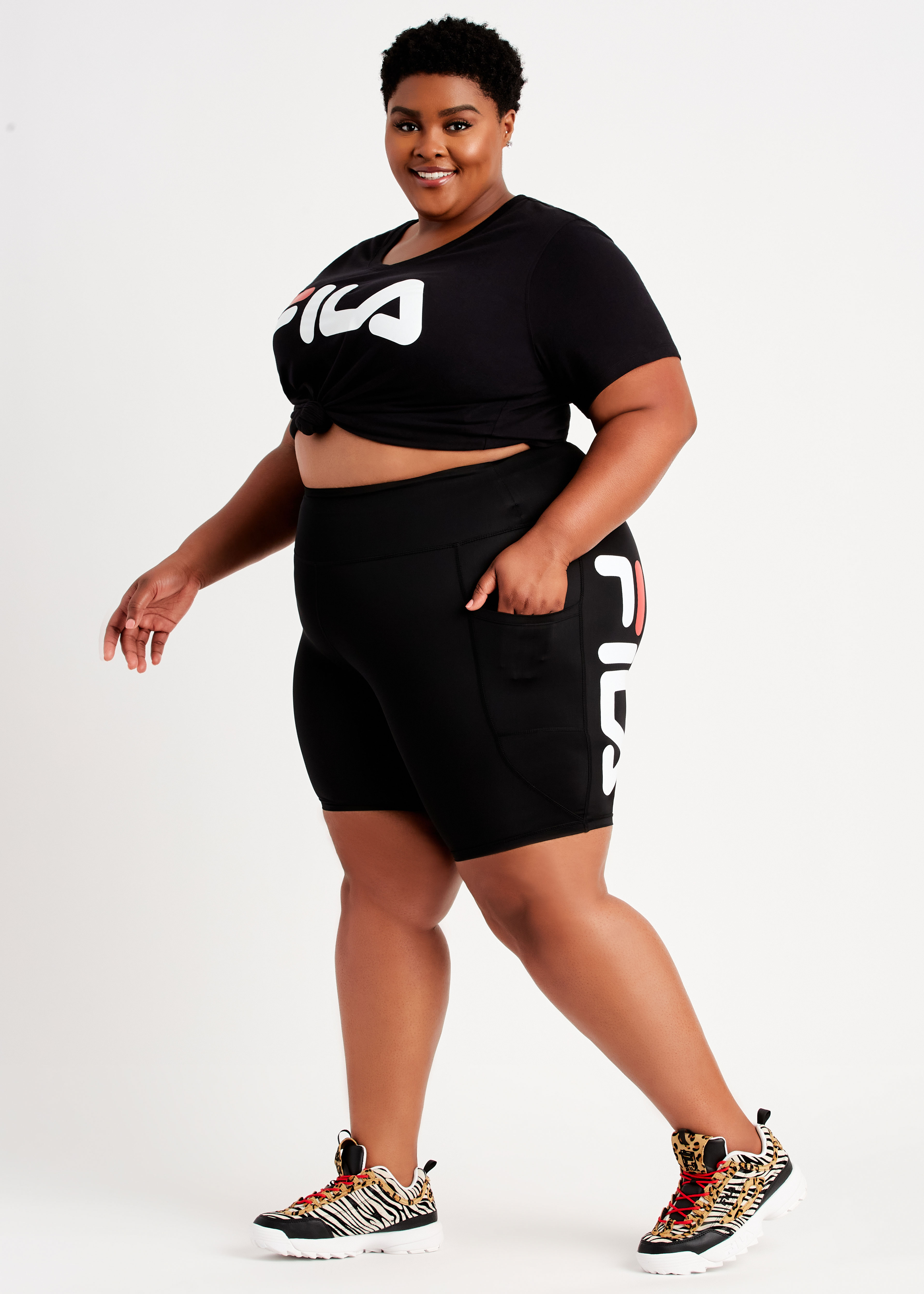 Plus Size FILA Curve Girl Boss Bike Shorts Tops Logo Activewear Sets