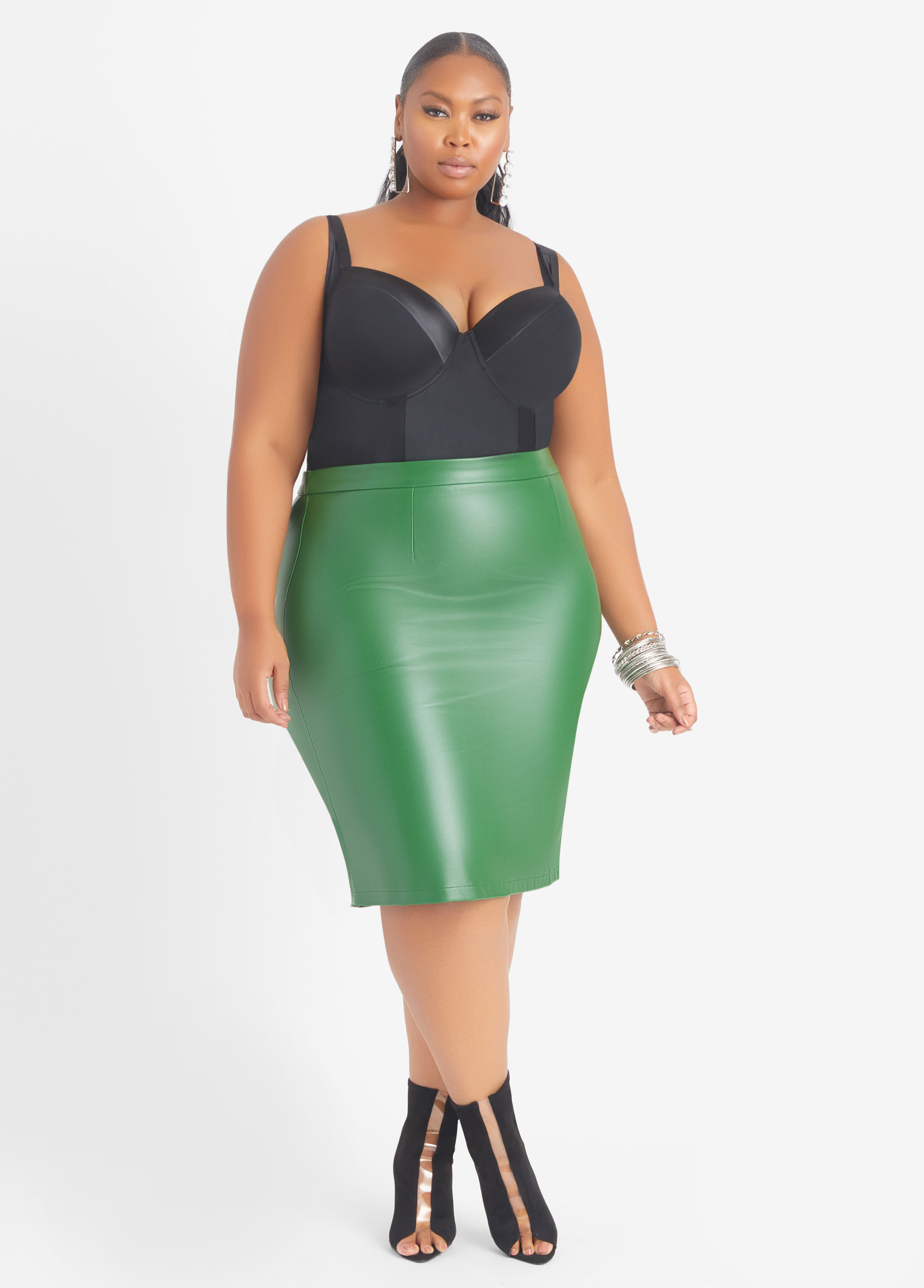 Women's Faux Leather Plus-Size Skirts