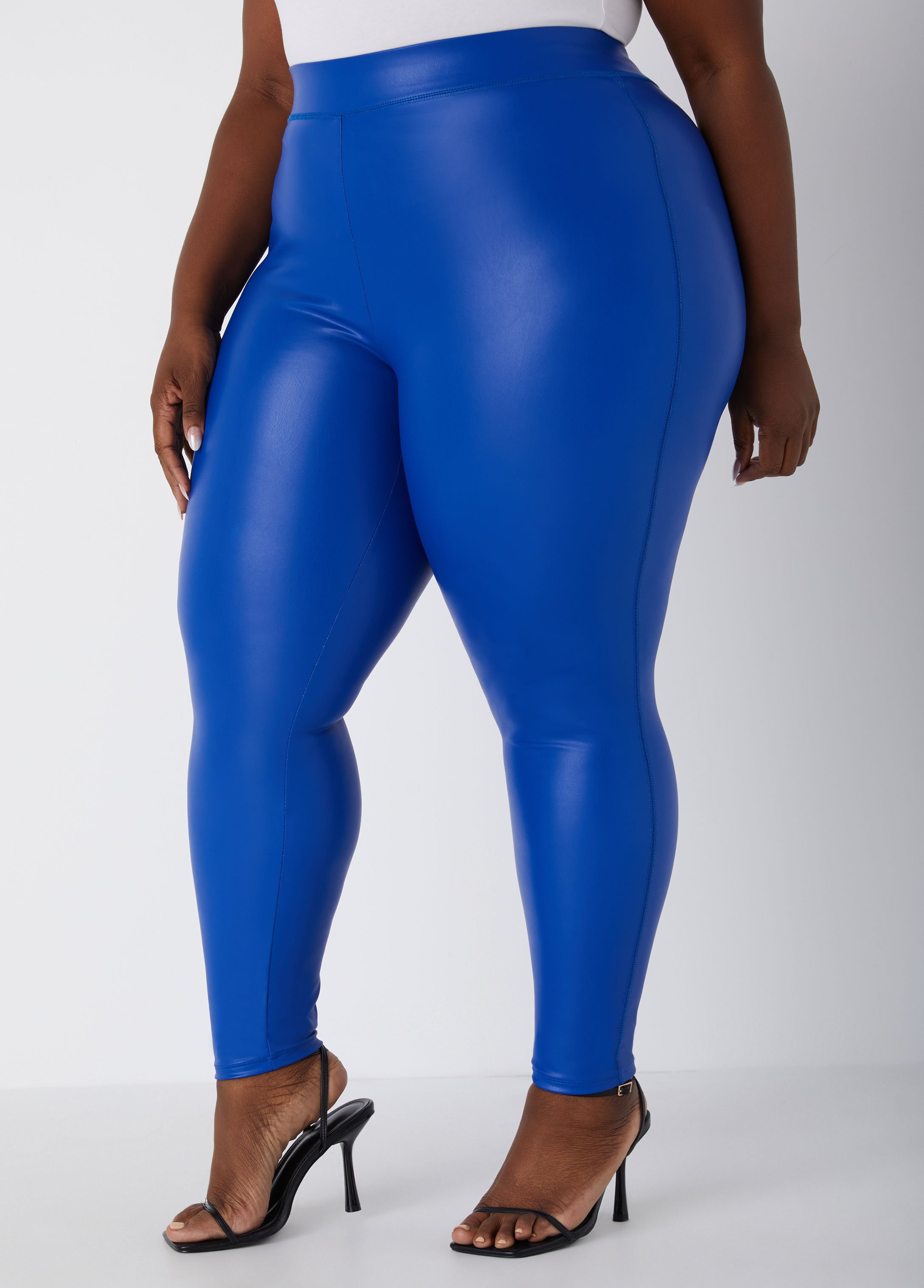 Plus Size High Rise Faux Leather Leggings, BLUE, 34/36 - Ashley Stewart