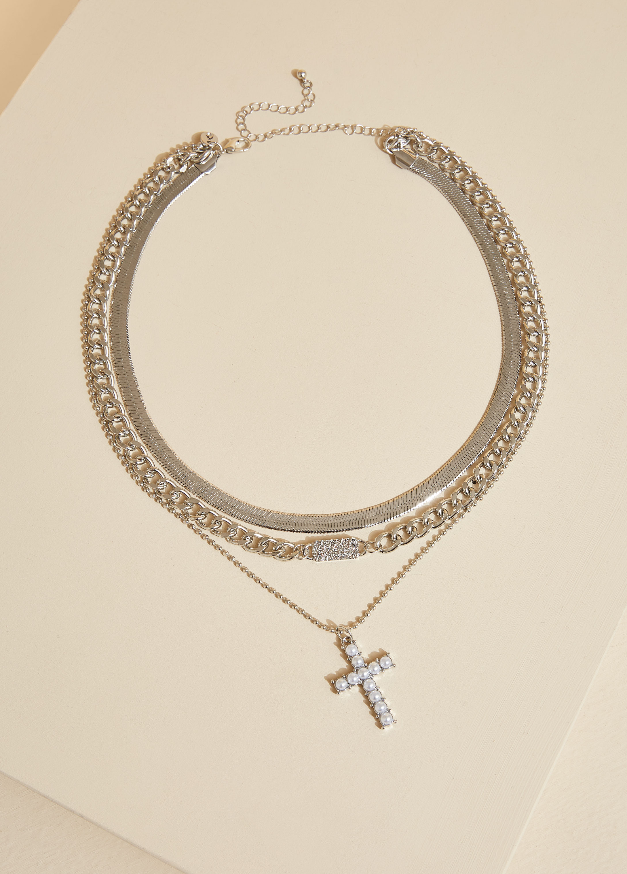 Statement jewelry layered silver tone cross necklace fashion jewelry