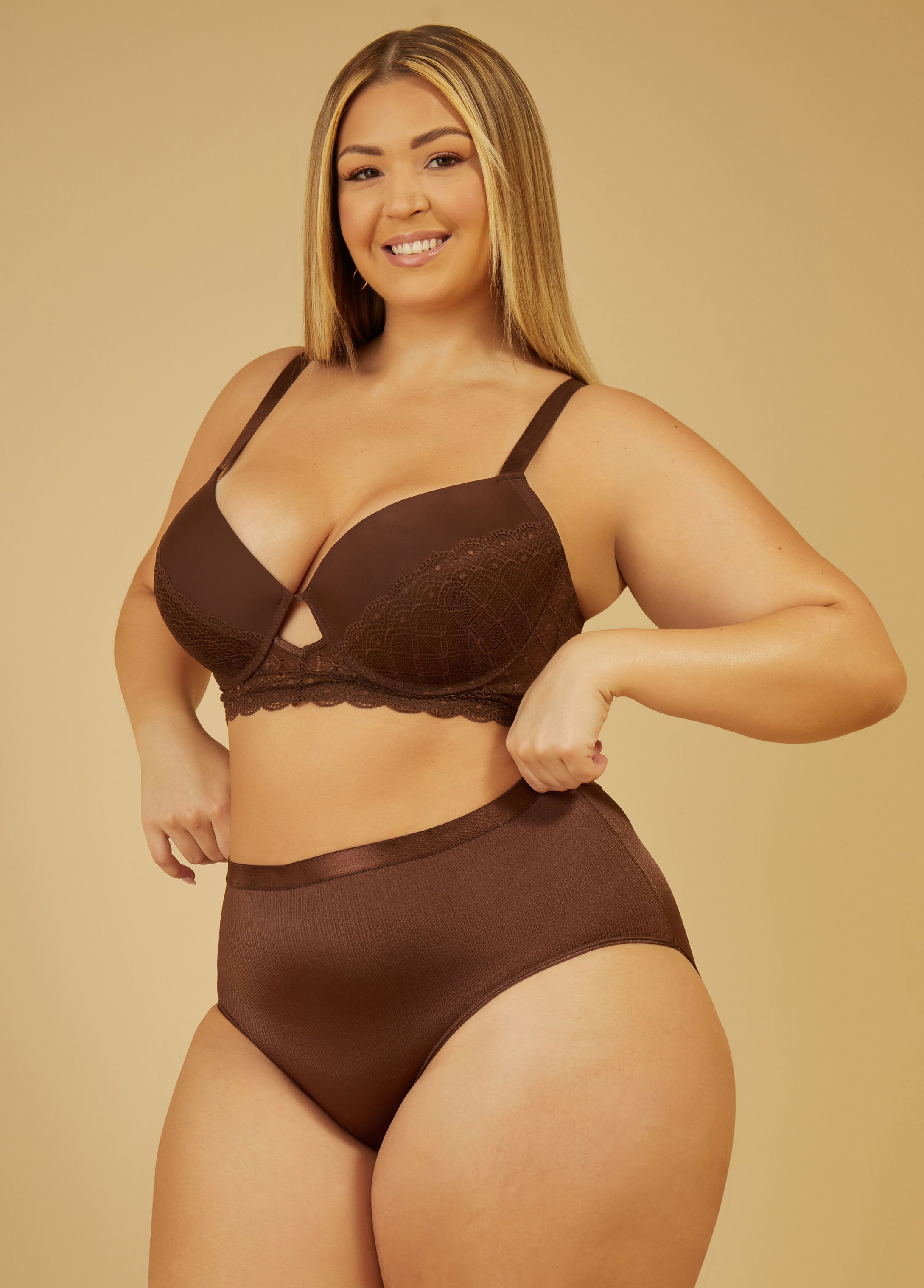 Plus Size Striped Satin Briefs, BROWN, 26/28 - Ashley Stewart